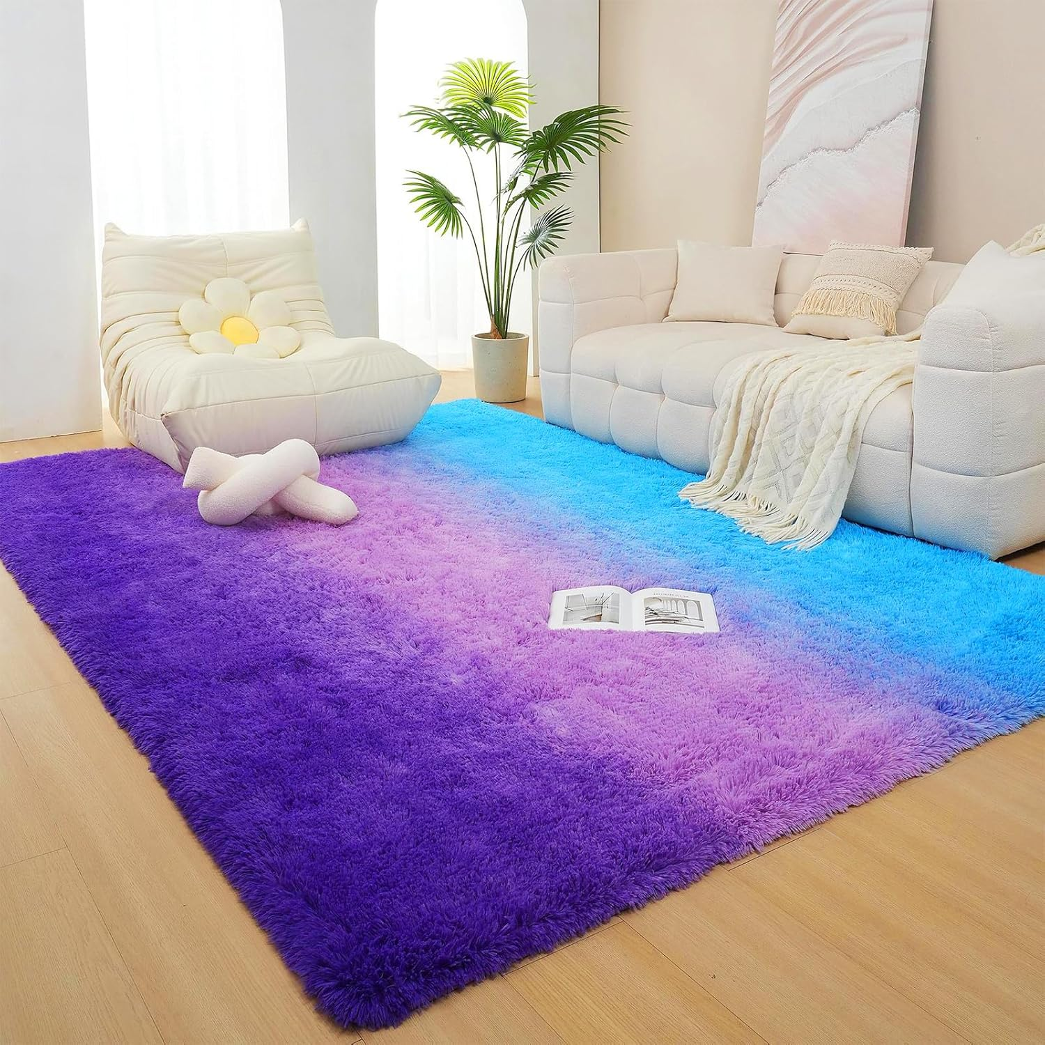 Large Fluffy Area Rugs for Bedroom Livingroom, Super Soft Shaggy Anti-Slip Fuzzy Rug Carpet for Women Girls, Modern Colorufl Tie-Dye Silky Smooth Fur Rug Floor Decor (Rainbow, 200X160Cm)