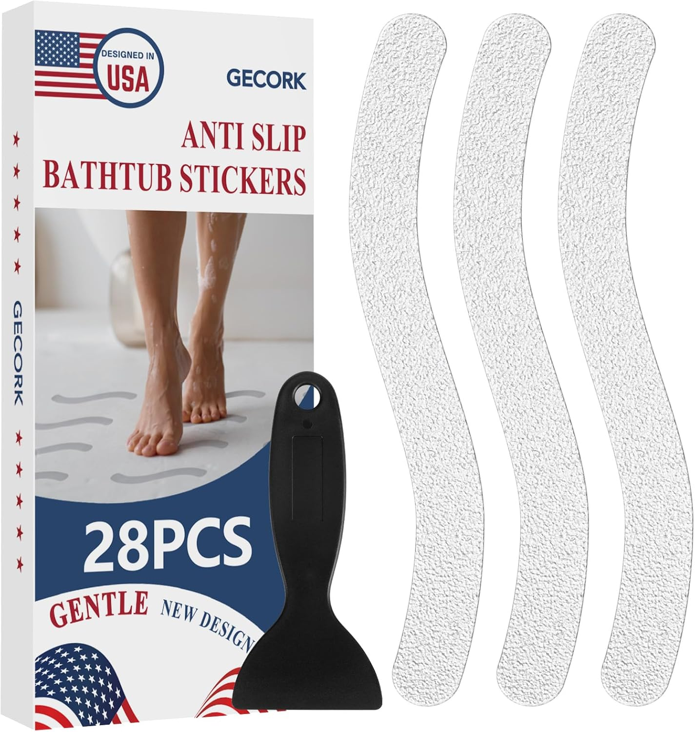 Gecork 28 PCS Shower Floor Non Slip Stickers with Strong Adhesive, Invisible & Durable anti Slip Shower Stickers with Scraper for Bath Tub, Pools and Stairs,Hexagon