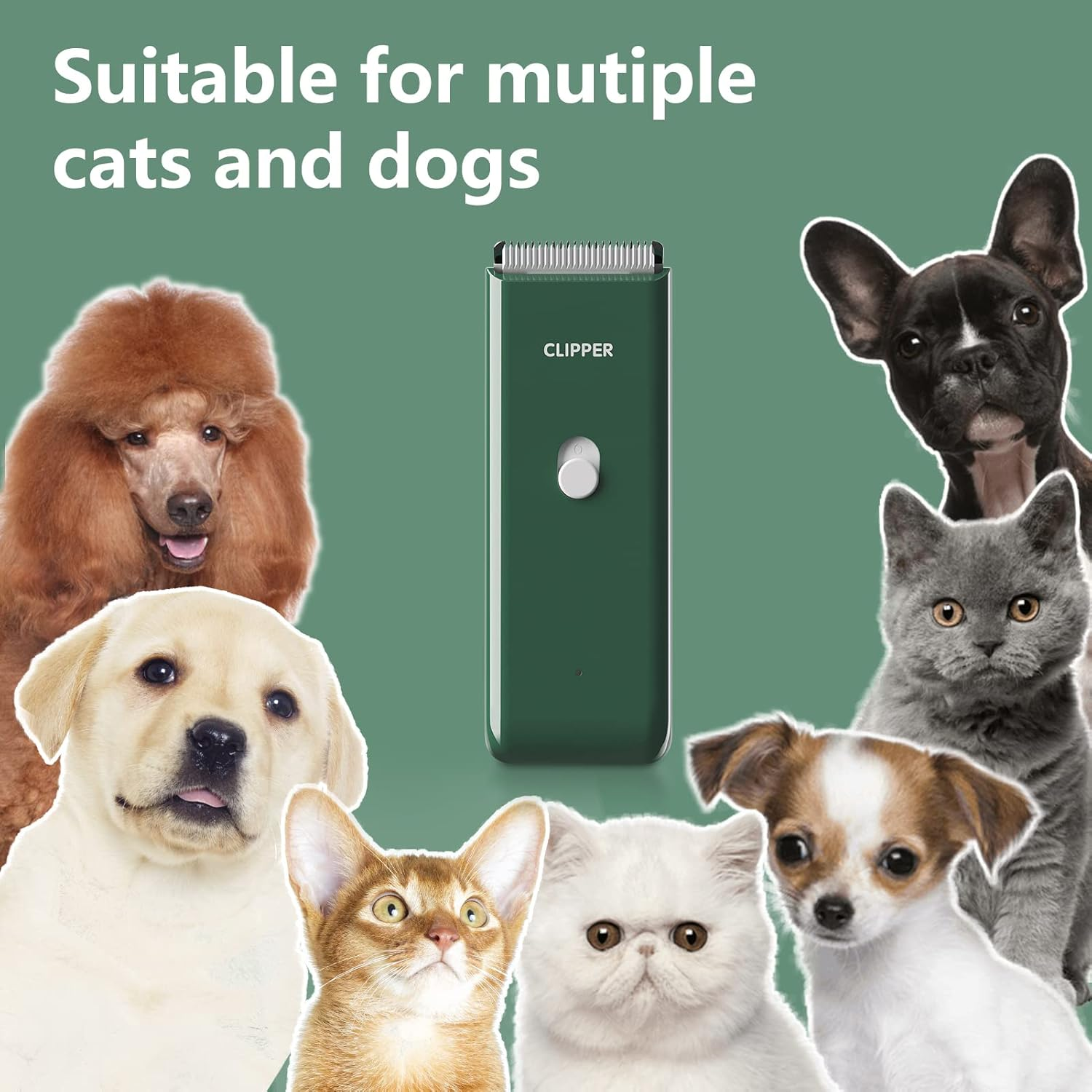 ENSSU Dog Grooming Kit Dog Clippers Set for Thick/Heavy Hairs,Waterproof Cat Clippers Rechargeable Pet Shavers Trimmer Set for Puppy, Rabbits, Cats,Green image number 4