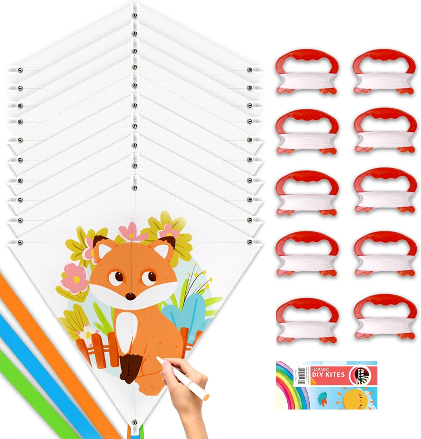 Mint'S Colorful Life DIY Kites for Kids Kite Making Kit Bulk, Decorating Coloring Kite Party Pack,White Diamond Kite Kits (6 Pack) image number 1