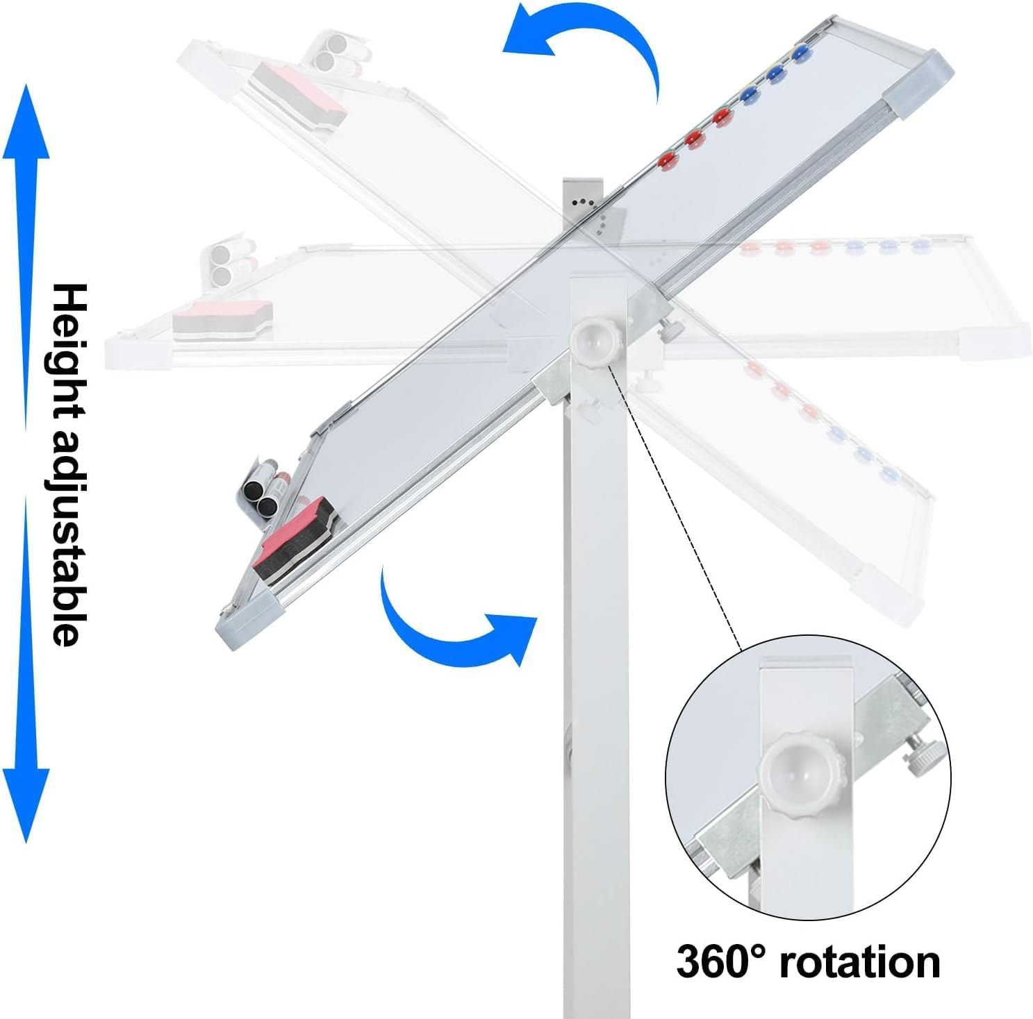 Rolling Whiteboard, 120X90Cm, Whiteboard with Stand Height Adjustable Rolling Whiteboard Mobile Magnetic White Board on Wheels Stand up White Board image number 6