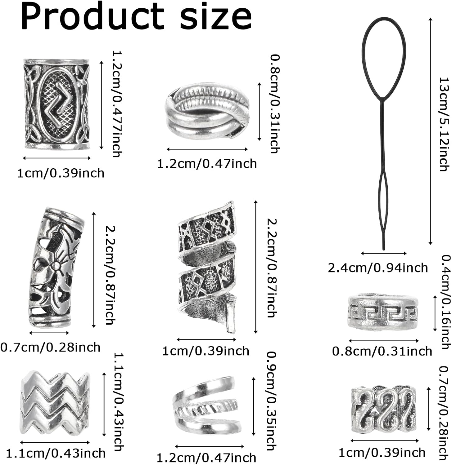 Qianyu 67 Pcs Hair Tube Beads Norse Vikings Runes Hair Jewelry Beard Beads for Bracelets Pendant Necklace DIY Metal Braiding Dreadlock Beads Decoration for Hair Braids Viking Beads Kits image number 4