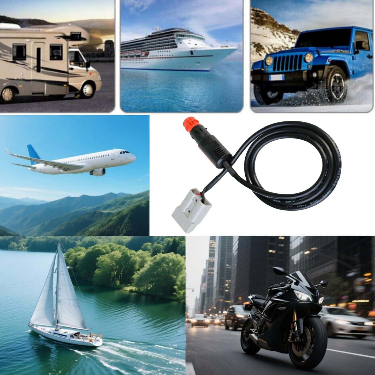 Luojinluoda Anderson Plug Extension Cable - 12V 2M Anderson Plug Connector to Cigarette Lighter Adapter - Style Connector to EU Male Plug, 16AWG Heavy Duty Lead for Caravan 4WD Car Marine