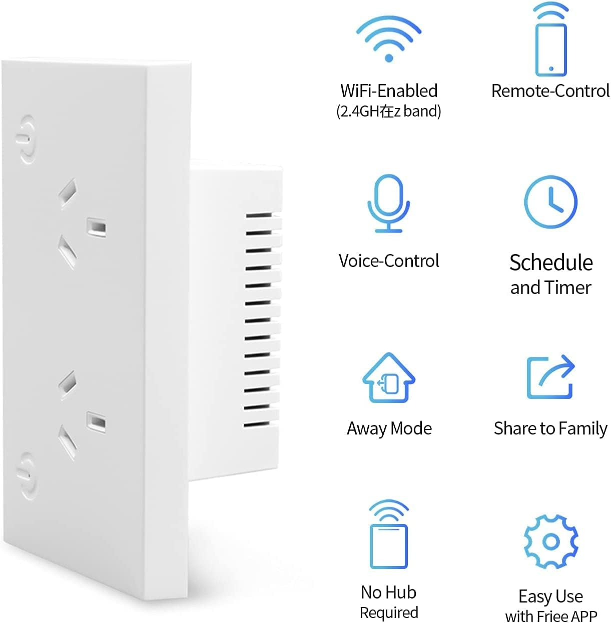 Jinvoo Smart Wall Outlet Socket,Wall Charger Outlet Socket, 16A Plug Charger Smart Power Point GPO Voice Control Compatible with Alexa & Googglee, Timer Schedule,Saa Certified Overload Protection - Wifi Version image number 3