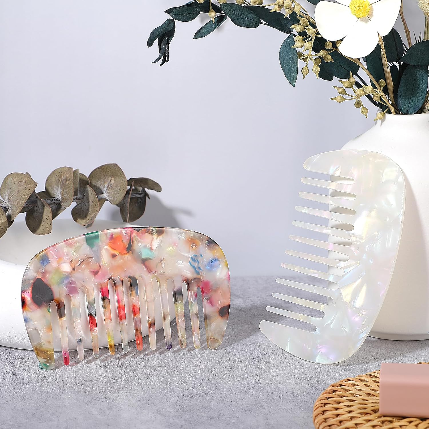 YUXIANLB Wide Tooth Comb Detangling Comb for Women Hair Pocket Comb 2Pcs Multicolor Anti-Static Small Size Acetate Hair Detangler Brush for Bangs Thick Curly Wavy Long Hair Daily Hair Care Wet and Dry