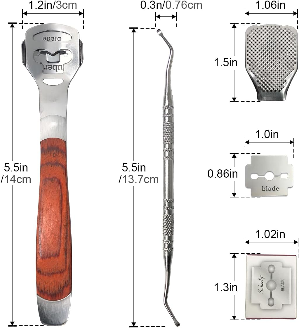 43 Pcs Callus Shaver for Feet Set, Foot Callus Shaver, (1 Stainless Foot File &1 Foot File Heads & 40 Replacement Slices Blades & 1 Nail Cleaning)