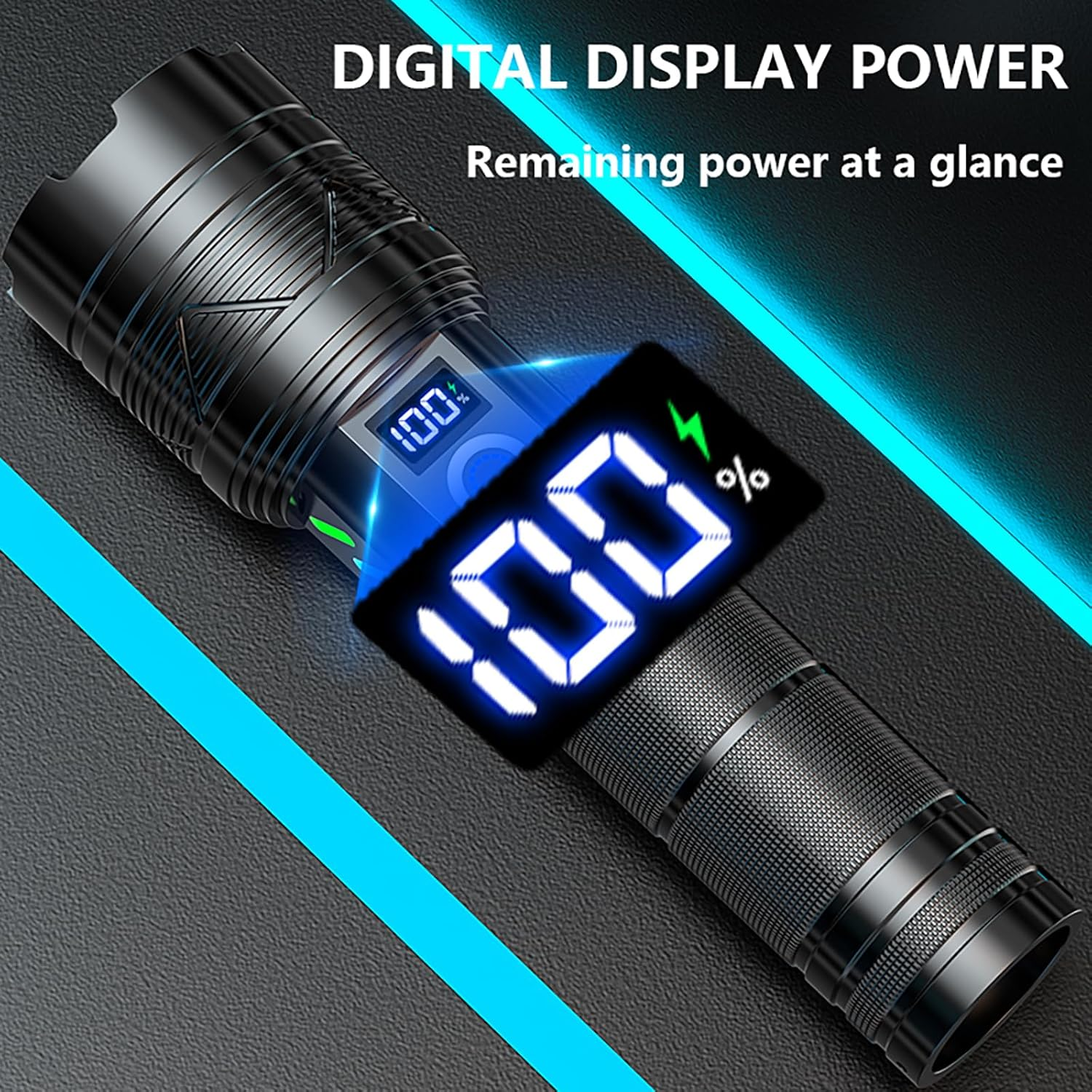 Torch, Tesansi Flashlight LED Torch Fast Charging 18000 Lumen Handheld Torch, Long Range 5000Ft, 5 Lighting Modes IPX7 Waterproof Torches Zoomable Long Shot Flash Light for Emergency Security Camping image number 2