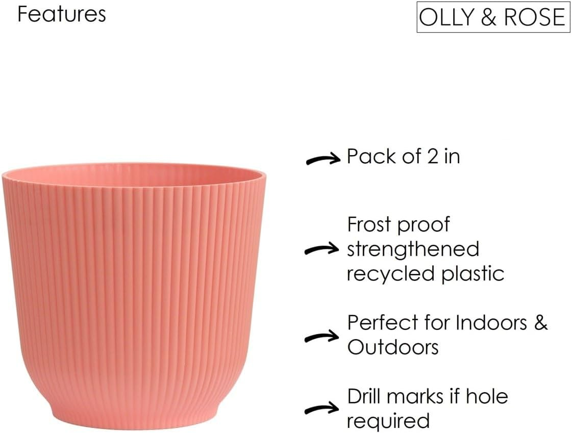 Olly & Rose Oxford Plant Pot Planter Plastic - Pack of 2 - Indoor and Outdoor Flower Pots for Garden and Home - Toughened Resin Plant Pots (Pink, 18Cm) image number 2