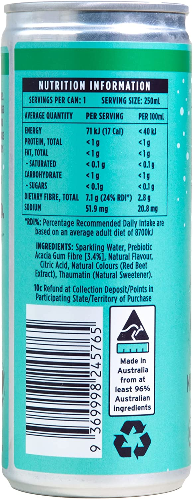 SORTED. Mint & Watermelon Prebiotic Soft Drink | Boosts Gut Health | High-Fibre, 99.9% Sugar-Free, Low Carb, Low Calories | 12X250Ml Cans image number 5