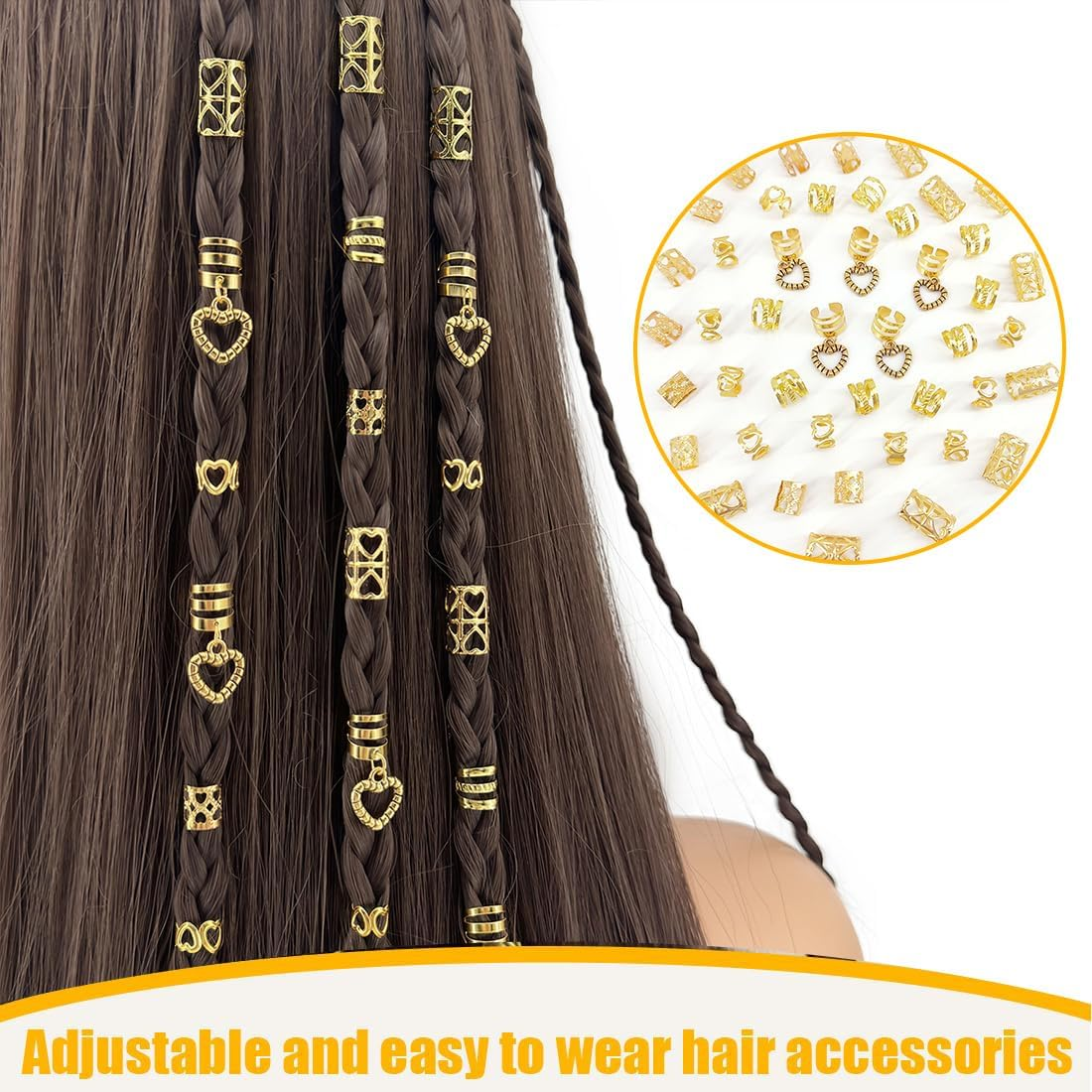 DWFEYOI Pack of 45 Adjustable Metal Cuffs, Dreadlocks Jewellery, Hair Accessories for Braids, Loc Jewellery for Hair, Hair Spirals Clips, Hair Accessories for Dreadlocks for Men, Women, Girls and Boys image number 1