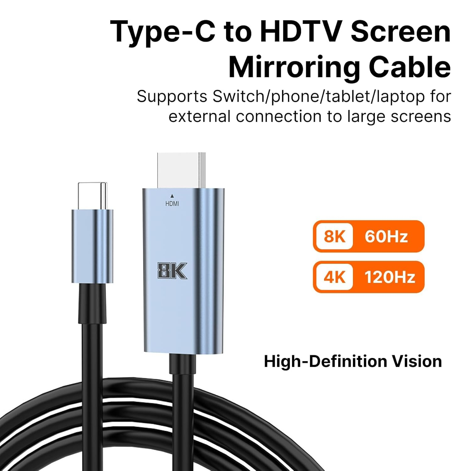 8K@60Hz USB C to HDMI 2.1 Cable 2M, High-Speed 48Gbps Thunderbolt 4/3 Compatible, 4K 240Hz Video Output, HDR HDCP2.3, Type C to HDMI Adapter for Macbook, Iphone 16/15, Galaxy S24, and More image number 2