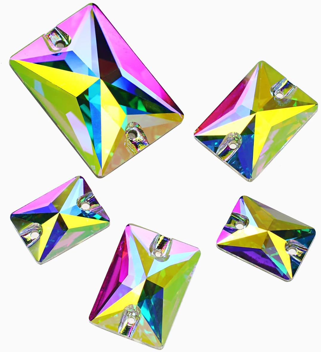 DONGZHOU Crystal AB Sew on Rhinestones Flatback Rhinestone with Holes Rectangle Sew-On Rhinestone Gemstone Strass for Costume, Clothes, Garments, Dress, Jewelry, Belt，Shoes and DIY Crafts image number 3