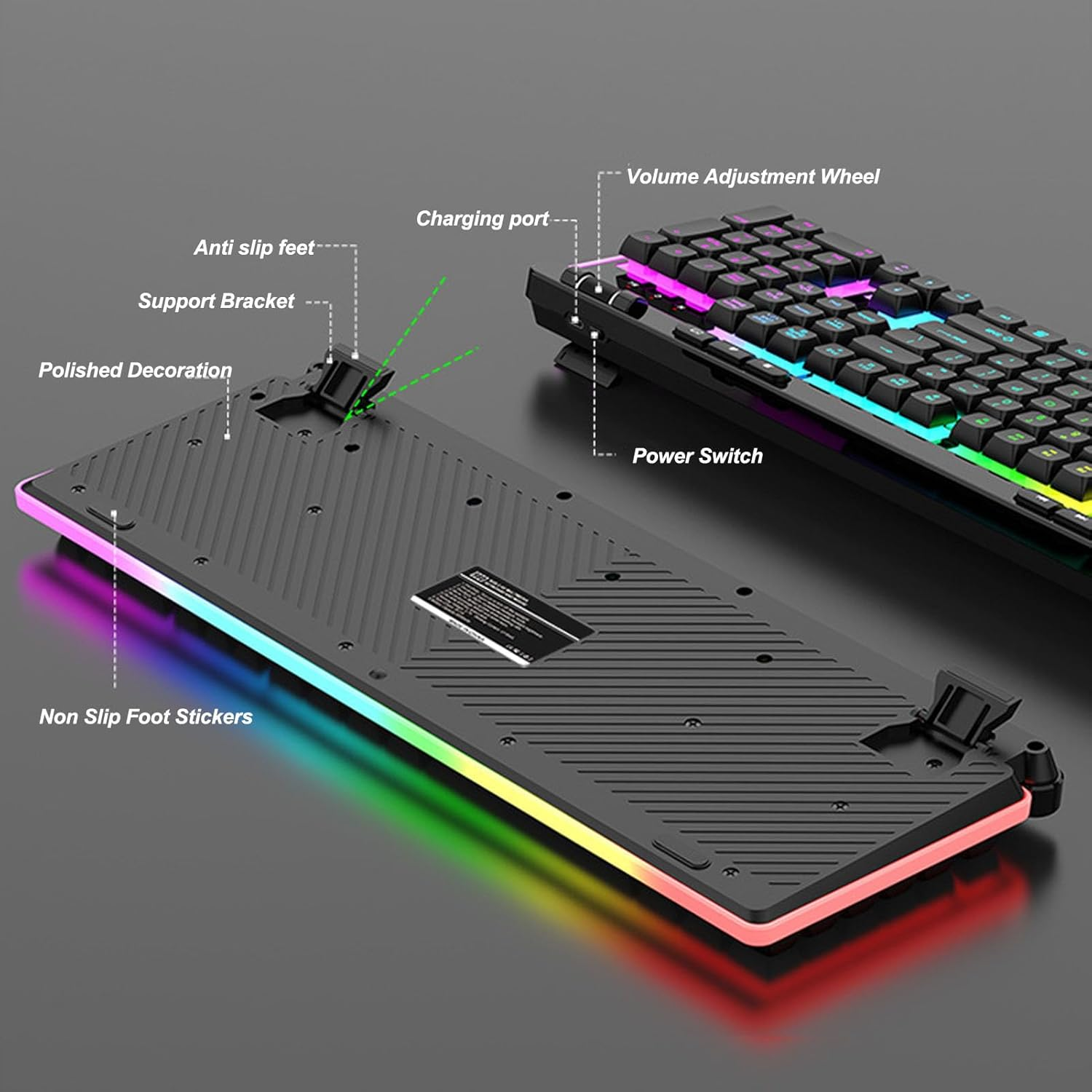 Cordless Keyboard and Mouse Combo, RGB Backlit, Full Size, 2.4Ghz Quiet Keyboard Mouse Ergonomic Keyboard Mouse, 3 Level Adjustable DPI for PC, Laptop image number 1