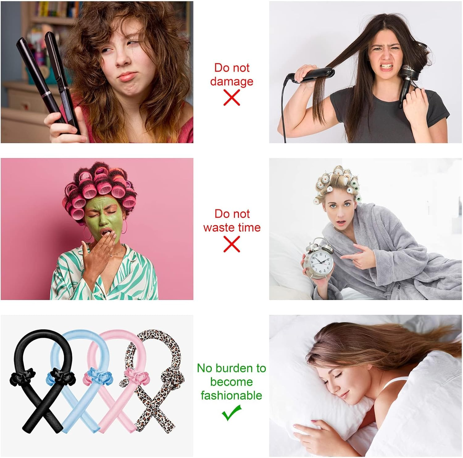 CORATED No Heat Curlers, Overnight Heatless Curls for Long Hair, Heatless Curling Rod Headband You Can Sleep In, Soft Silk DIY Hair Styling Tools Kit, Hair Wrap Curls for Medium Hair