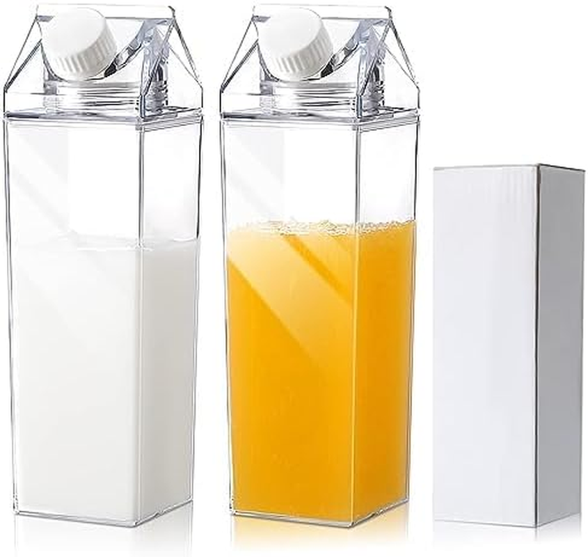 Milk Carton Water Bottle Twin Pack 1 Litre (2 Packx1000Ml) Bpa-Free Reusable Leakproof Drink Bottles, Transparent Portable Containers for Juice, Gym, Beach & School - as 2070 Compliant image number 2