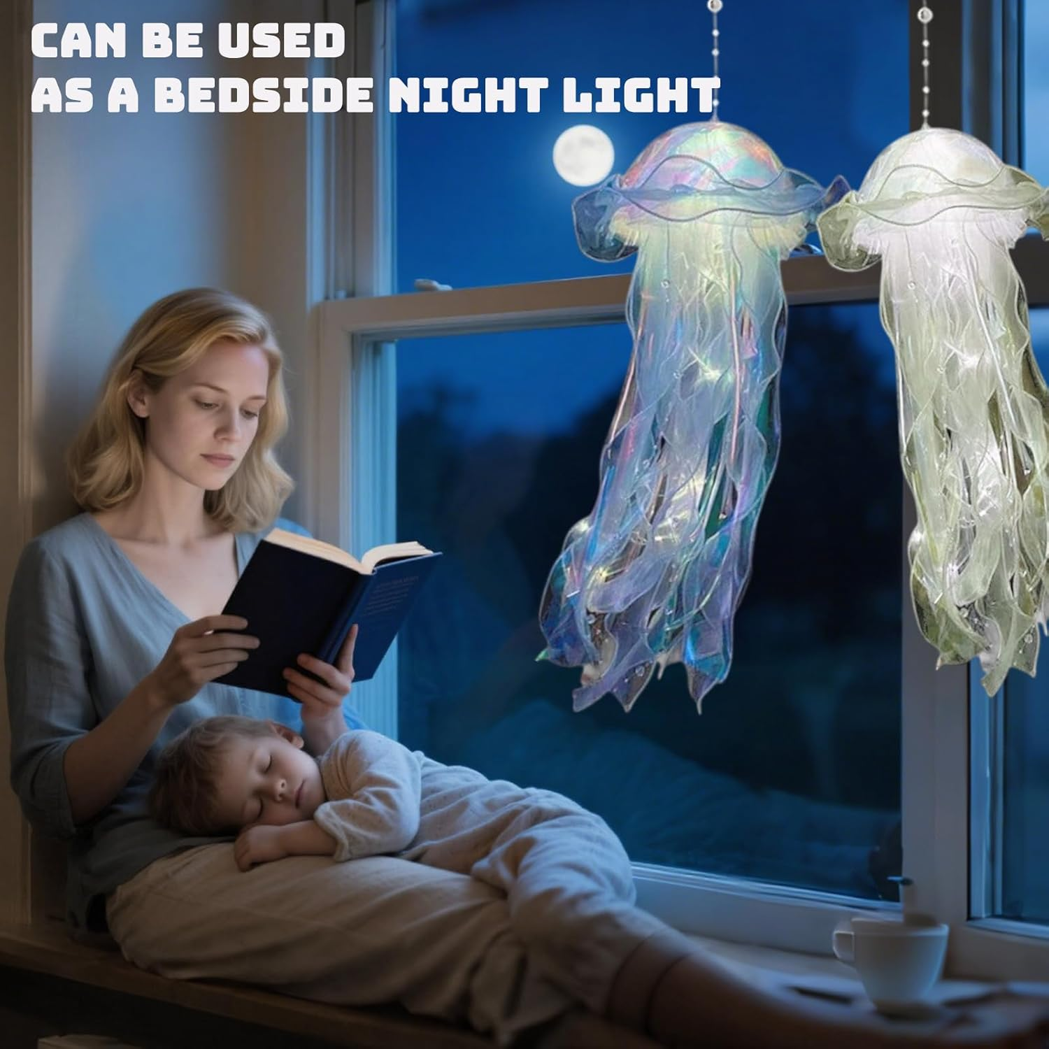 KEGOZ Jellyfish Light, 5Pcs Hanging Jelly Fish Lamp, Jellyfish Decor for Kids Bedrooms Living Room, Creative Glowing Jellyfish Night Light for Mermaid Theme & under the Sea Party Decorations(5 Colors) image number 1