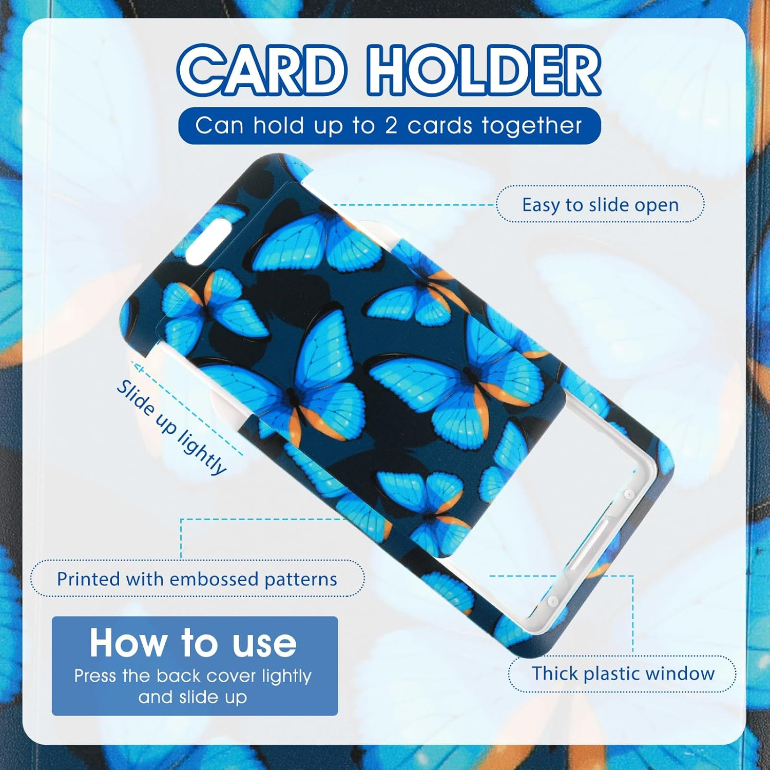 Amabro Butterfly Badge Holder with Lanyard, Retractable Badge Reel Clip Key Lanyard Cute ID Card Holder with Breakaway Lanyard Vertical ID Badge Holder Keychain for Women(Blue) image number 1