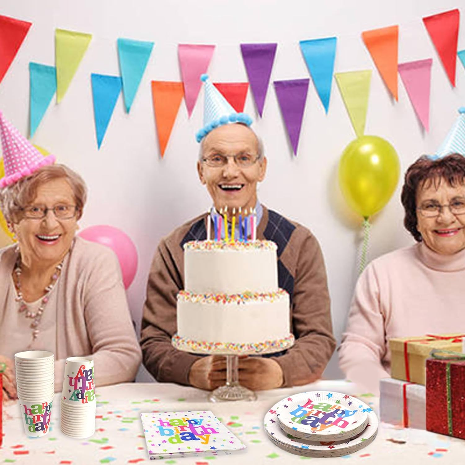 131 PCS Rainbow Birthday Party Tableware Set with Paper Plates Cups Napkins Tablecloth Rainbow Birthday Party Supplies Decorations for 30 Guests image number 1