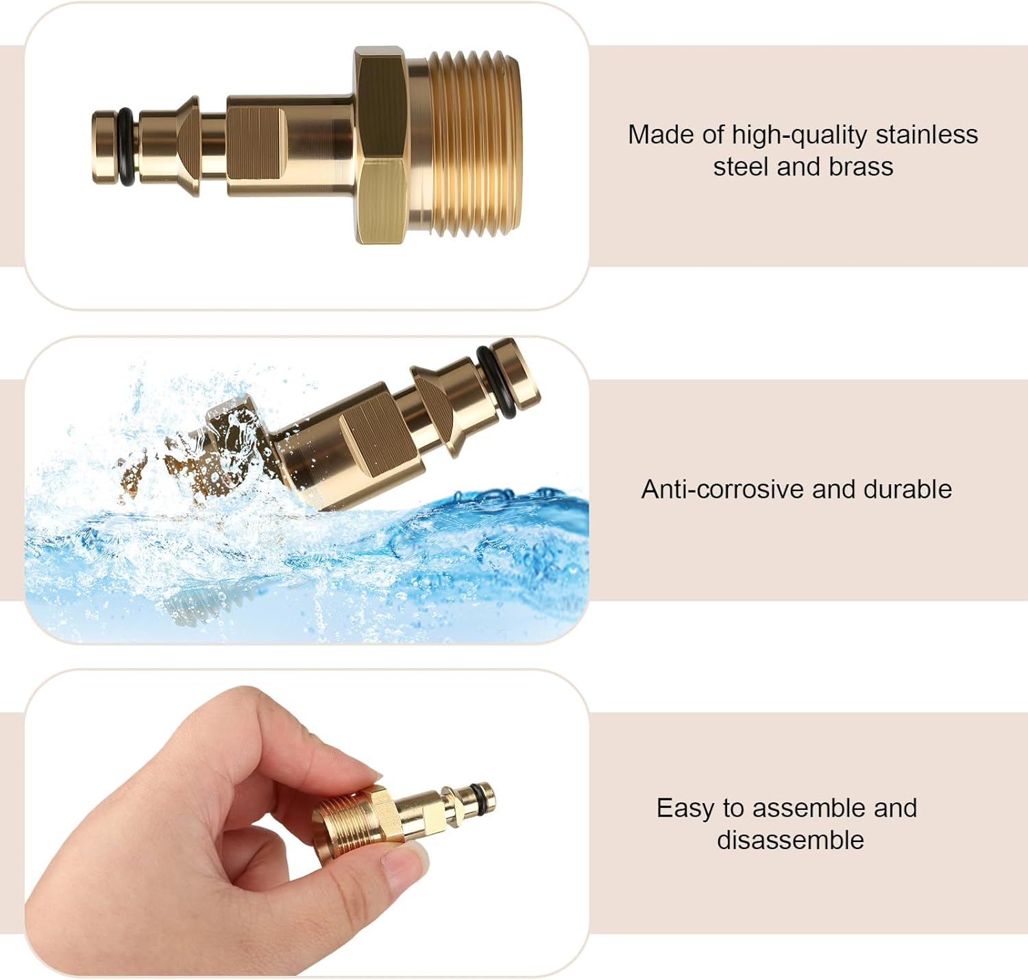 2-Piece Universal Pressure Washer Adapter Kit with M22 14Mm Quick Connect Fitting High Pressure Hose Adapter and Brass Stainless Steel Garden Accessories
