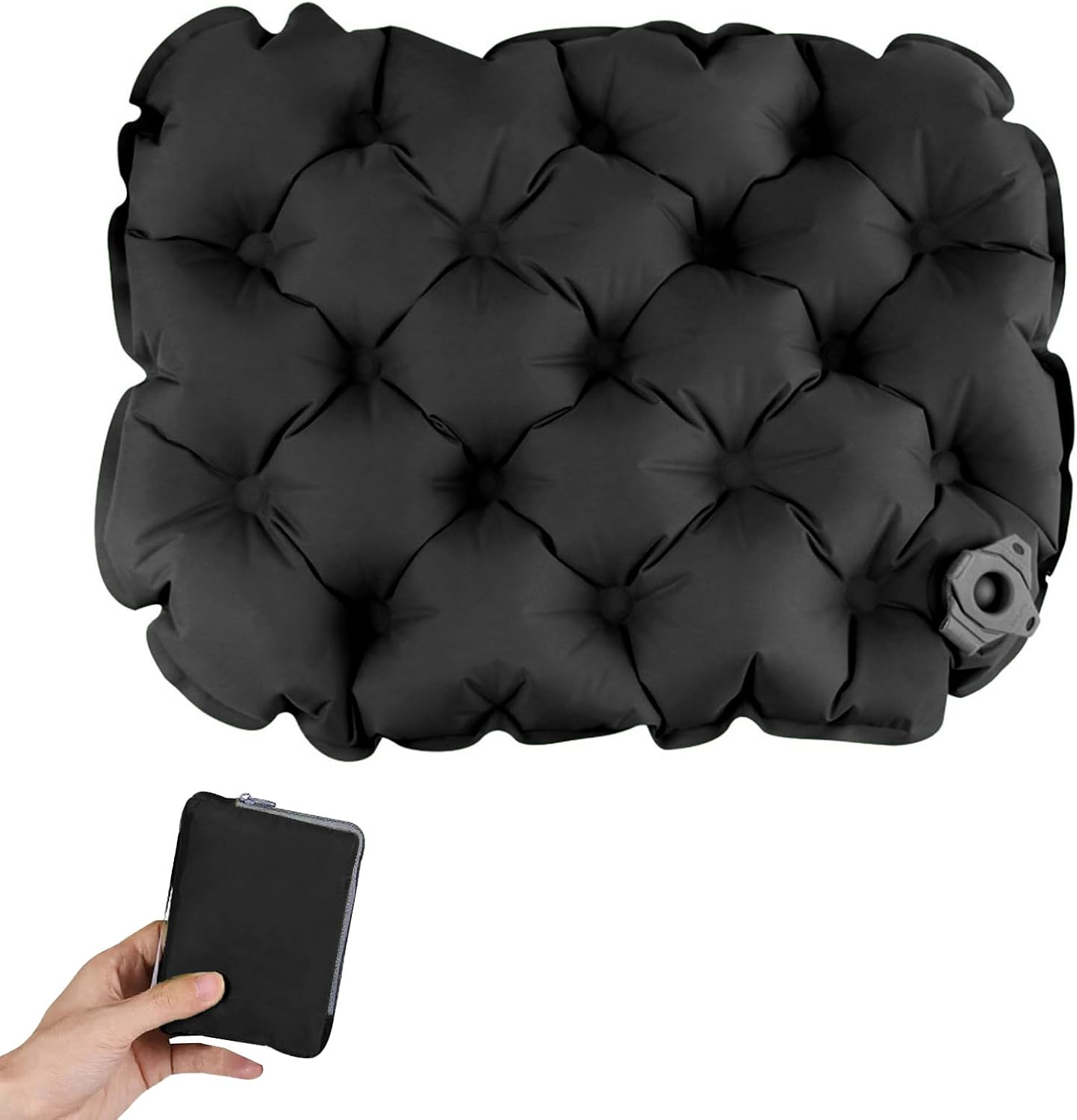 UOEPOWA Inflatable Seat Cushion with Carry Bag, Foldable Travel Cushion for Outdoor, Portable Lightweight Air Sitting Pad for Camping/Office/Wheelchair, Waterproof Stadium Bleacher Mat (Black)