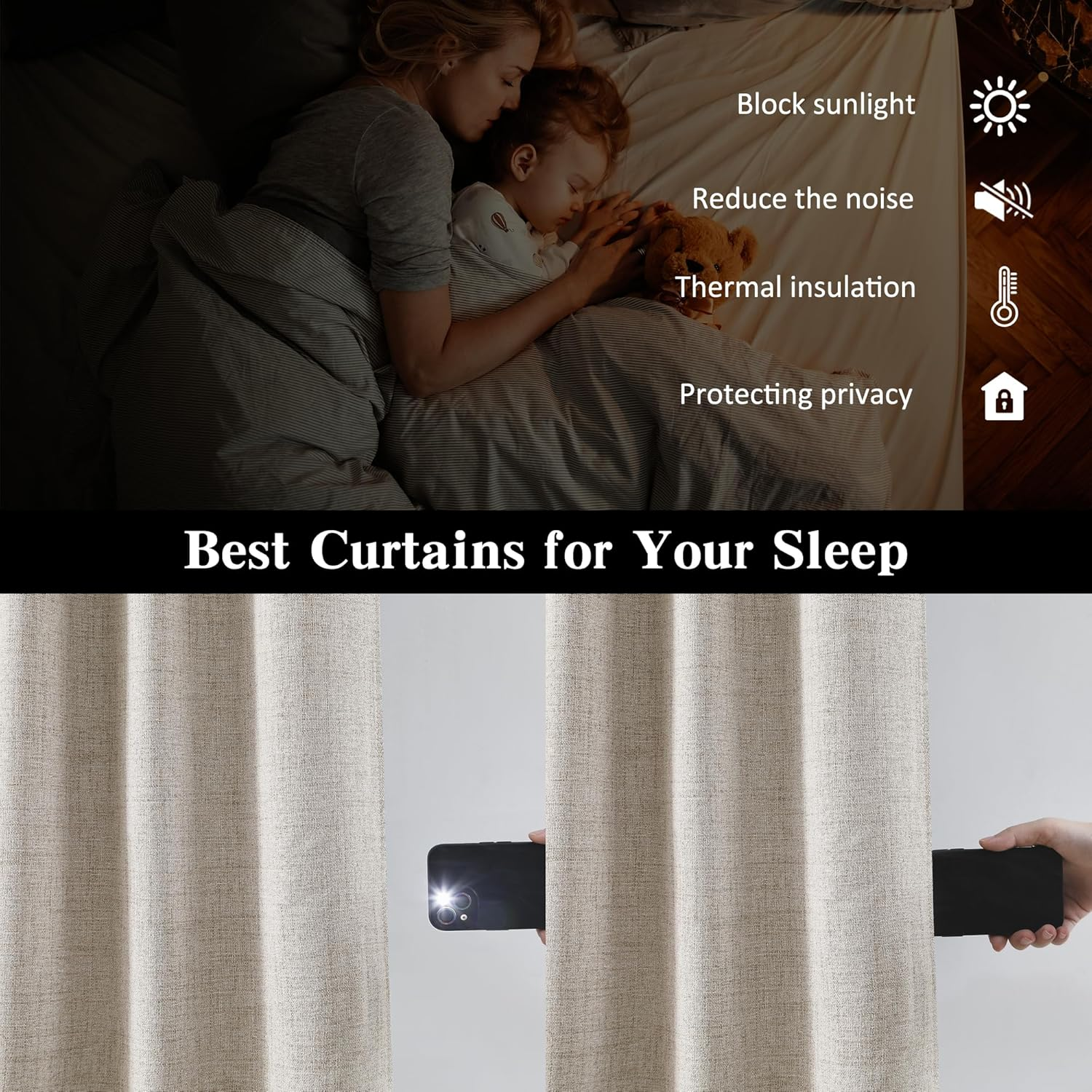 RAIN CITY 94 Inch Long Sun Blocking Curtains with Hooks Linen Blend,Custom Made Blackout Drapes for 90-96 Inch Tall Window,Pinch Pleat for Traverse Rods Floor to Ceiling Track 50 Wide 2 Pack image number 3