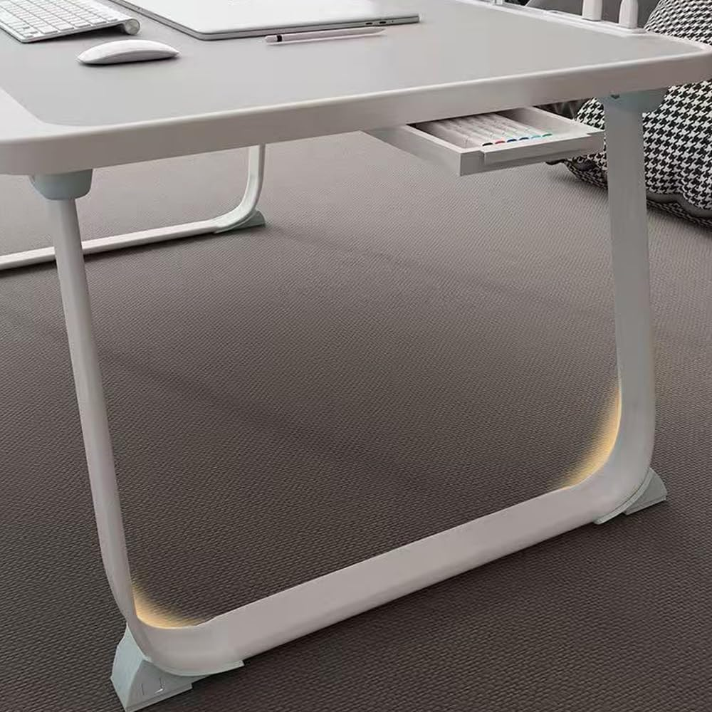 Hbluefat Laptop Desk Tray Table, Foldable Portable Lap Desk Notebook Stand Reading Holder with Storage Drawer and Cup Holder for Writing Reding Eating Breakfast on Bed/Couch/Sofa (Silver Gray) - Silver Gray image number 4