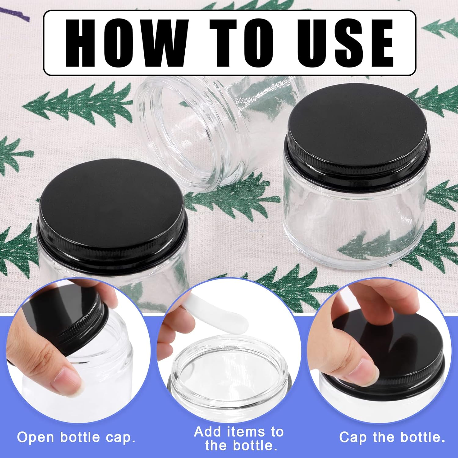 Glarks 15 Pack 2Oz Glass Jars with Lids, round Clear Glass Jars with Inner Liner and Black Lids for Storing Creams, Beauty Products, Cosmetic and Ointments