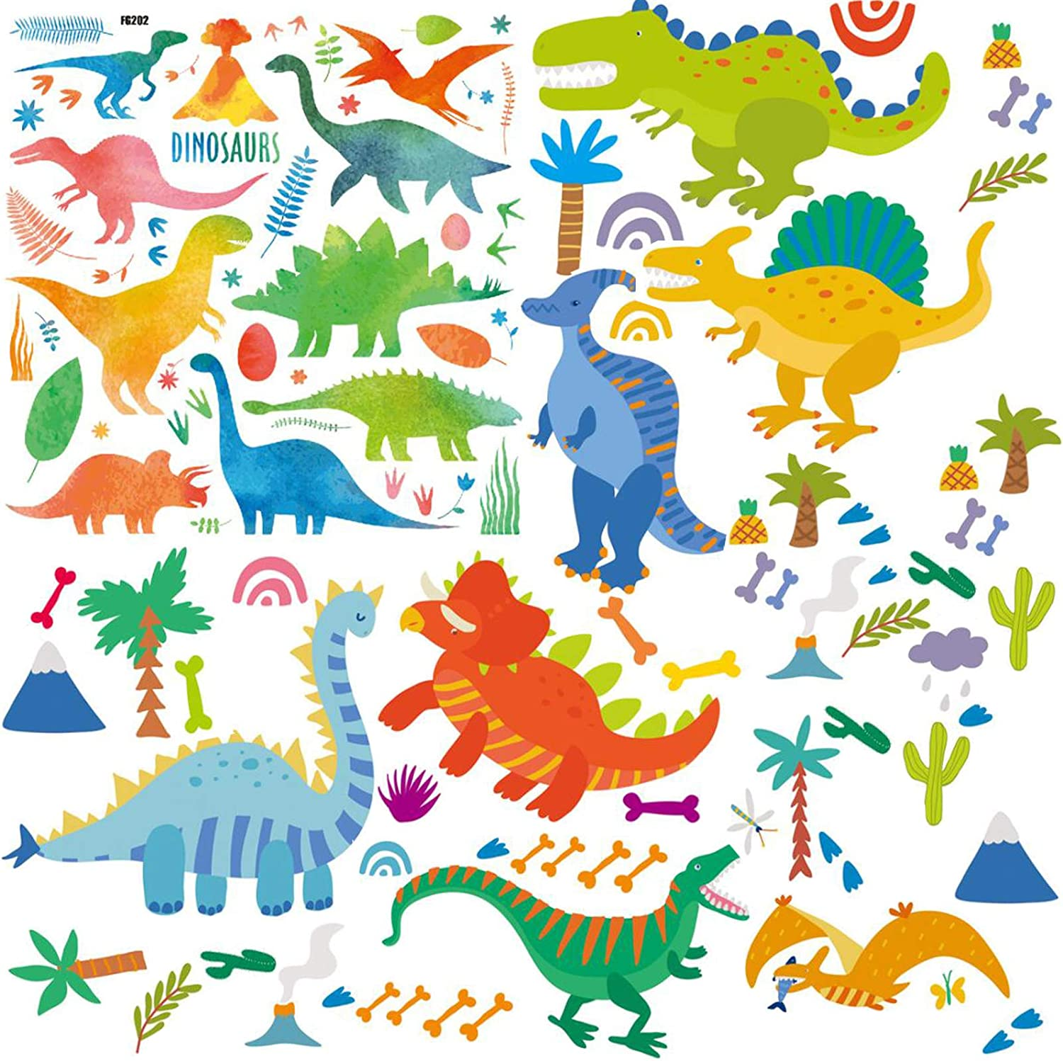 Maydahui 3 Sheets（95 Count） Dinosaurs Wall Decals Colorful Assorted Dino Animal Stickers Peel and Stick Removable Wall Sticker for Bedroom Living Room Playroom Home Decoration image number 4