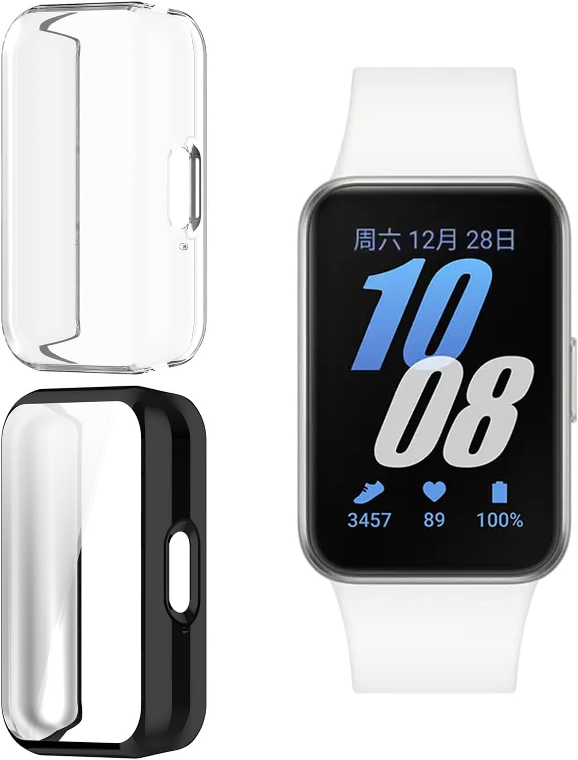 [2 Pack] Haotop TPU Screen Protector Cover Case Compatible with Samsung Galaxy Fit 3 Smartwatch (Black+Clear)