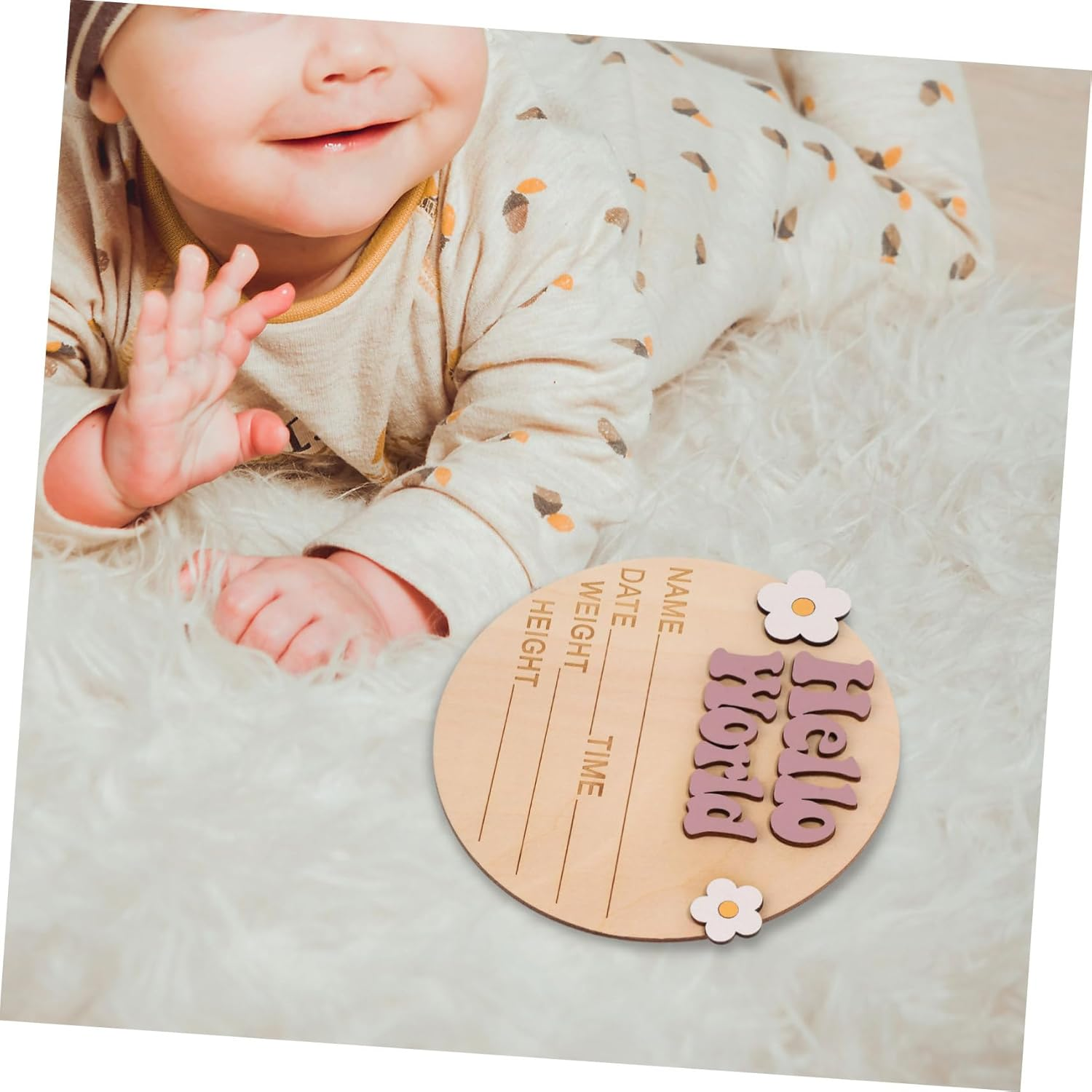 Ibasenice Wood Baby Name Sign and Newborn Announcement Sign for Nursery Rustic Baby Birth Announcement Cards Flower Decor for New Parents - Purple image number 5