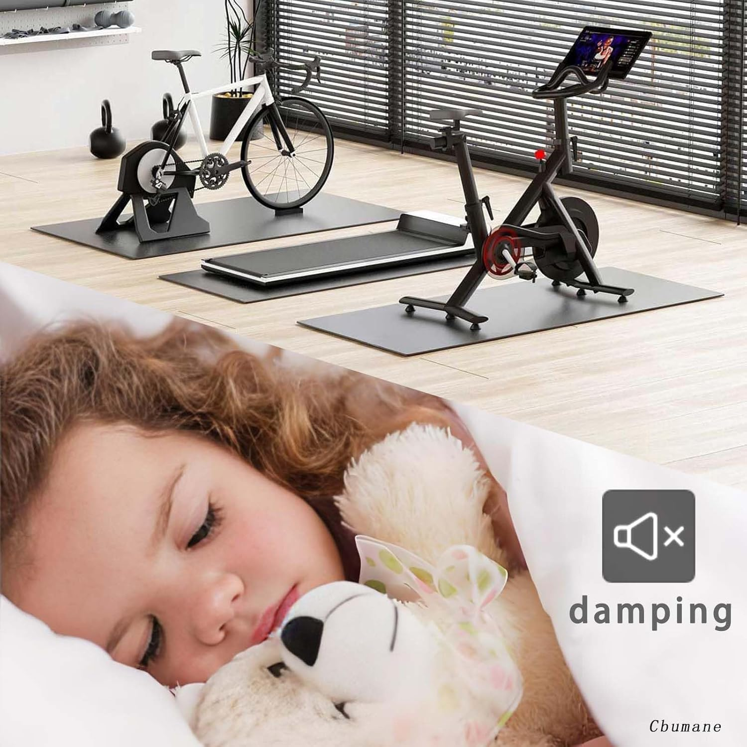 Exercise Equipment Mat | Bike Trainer Elliptical Treadmill Mat | Walking Pad Treadmill | 55L*27W*0.23Th | Bike Mat Indoor | Stationary Bike Mat | Exercise Gym Pad Floor image number 2