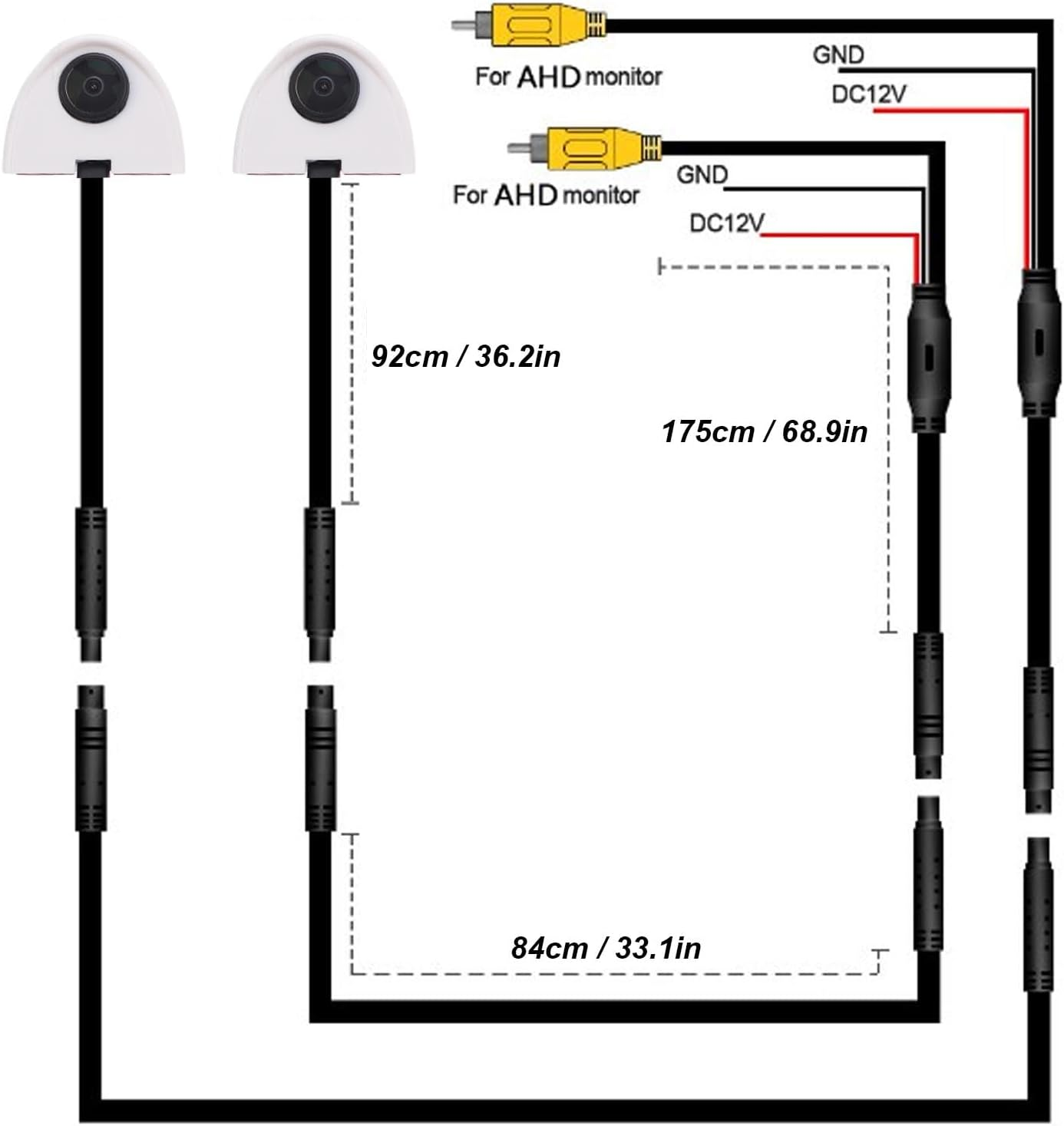 1 Pair Car Side View Camera, Crystal Clear 1280 X 720 720P AHD, Wide Angle Water Proof Design Eliminates Blind Spots for Safer Parking, for Vehicle DC12V (White) - Black image number 5