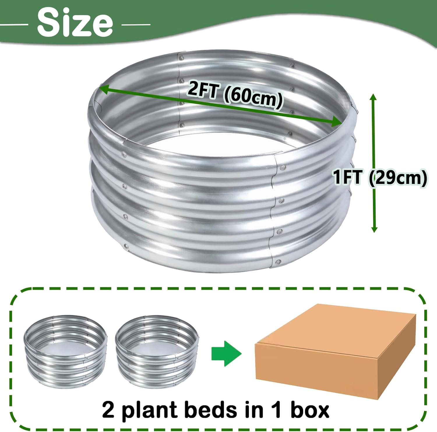 2Pcs Raised Garden Bed 2X2X1 FT round Galvanized Metal Raised Garden Boxes Outdoor Planter Box for Vegetables Flowers Herb (2&times;2&times;1 FT / 60 * 60 * 29 CM) image number 4
