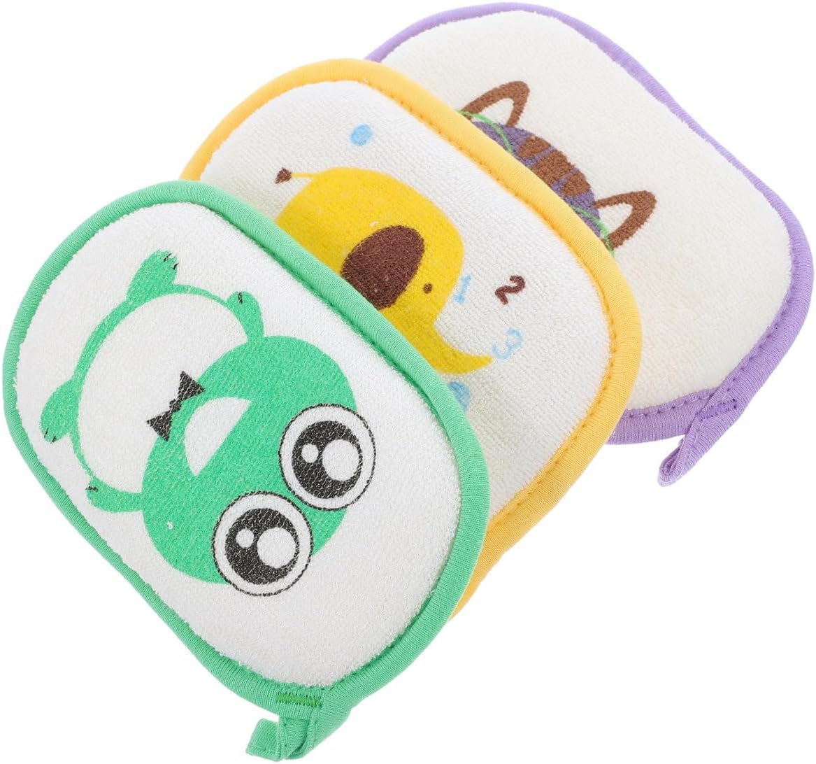 Hohopeti 3Pcs Shower Scrubber Set with Cartoon Bath Sponges, Bath Brush for Newborns, Soft Colorful Bathing Accessories for Gentle Skin Cleaning