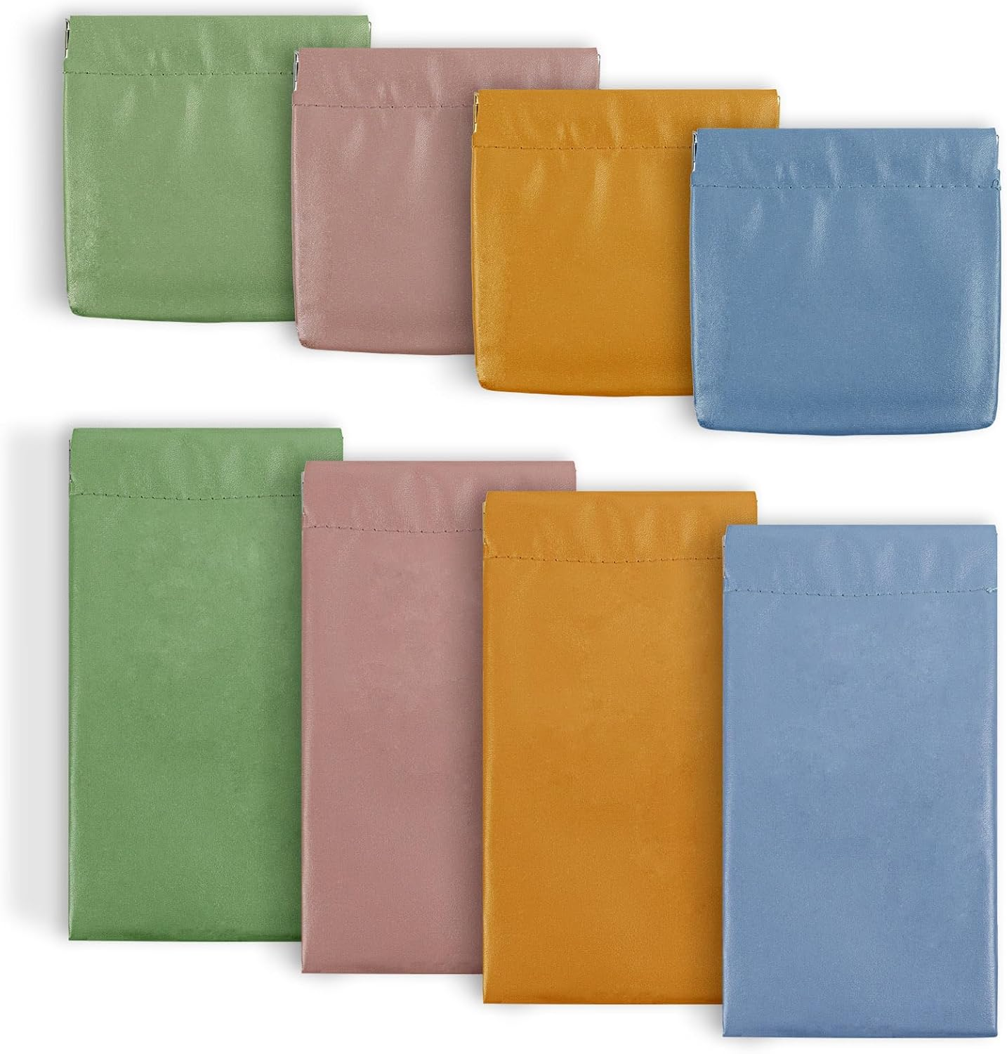 Binxus 8 Pcs Pocket Cosmetic Bags Squeeze Top, 2 Size Small Makeup Bag for Purse No Zipper Self Closing Small Makeup Pouch Mini Coin Purse Jewelry Pouch for Women, Colorful, Classic Solid Color image number 3