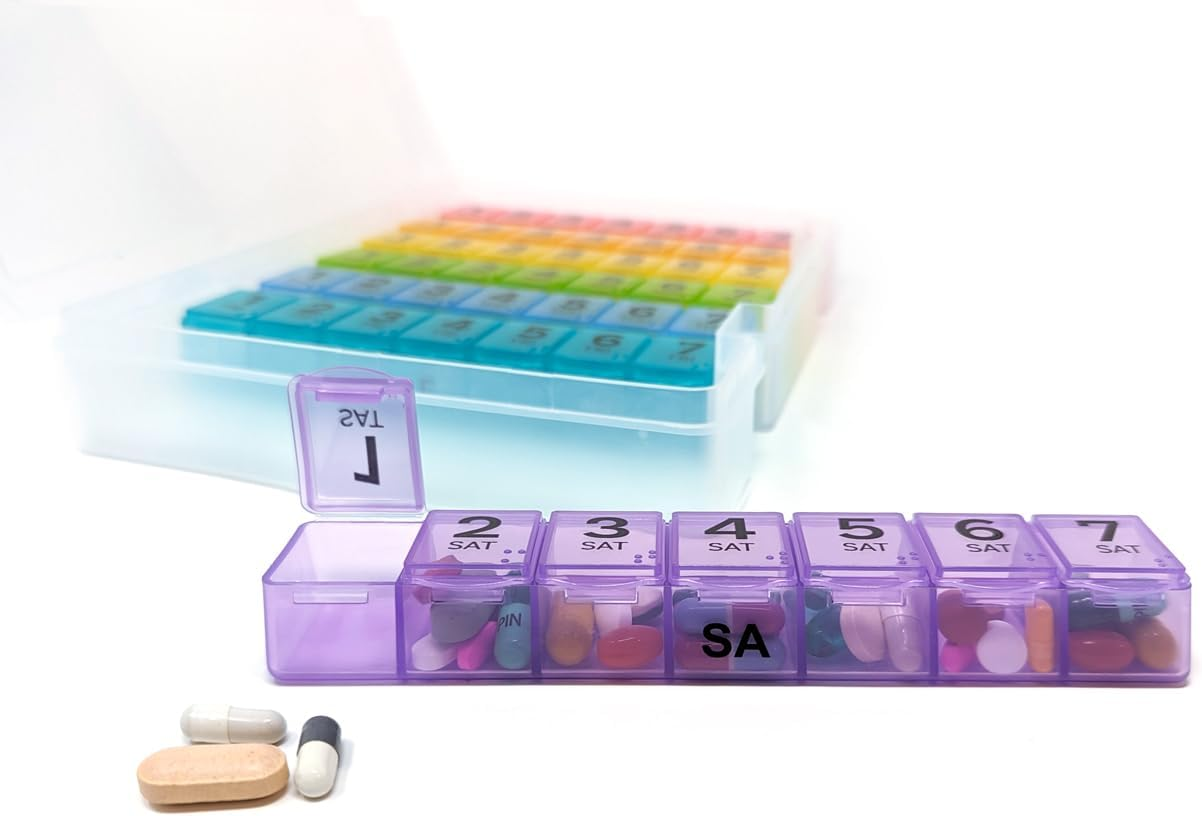 7 Times a Day Weekly Pill Box Organizer Case, Secure 7X Pillbox with Medication Schedule (7 Time-A-Day) image number 2