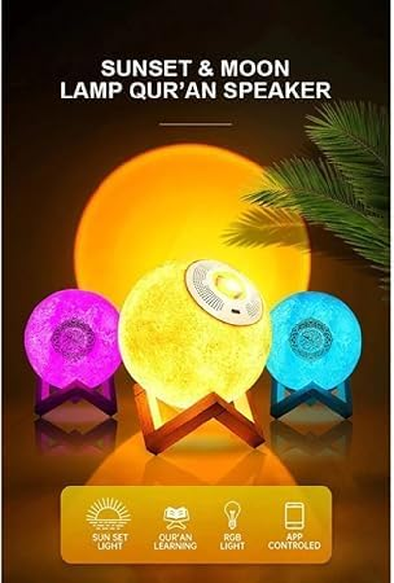 Moon Quran Speaker Lamp Sunset Projection with App Control Remote Control Quran Speaker Seven Color Changing Lamp 8GB (SQ-175) - Sunset Projection - Sq175 image number 3