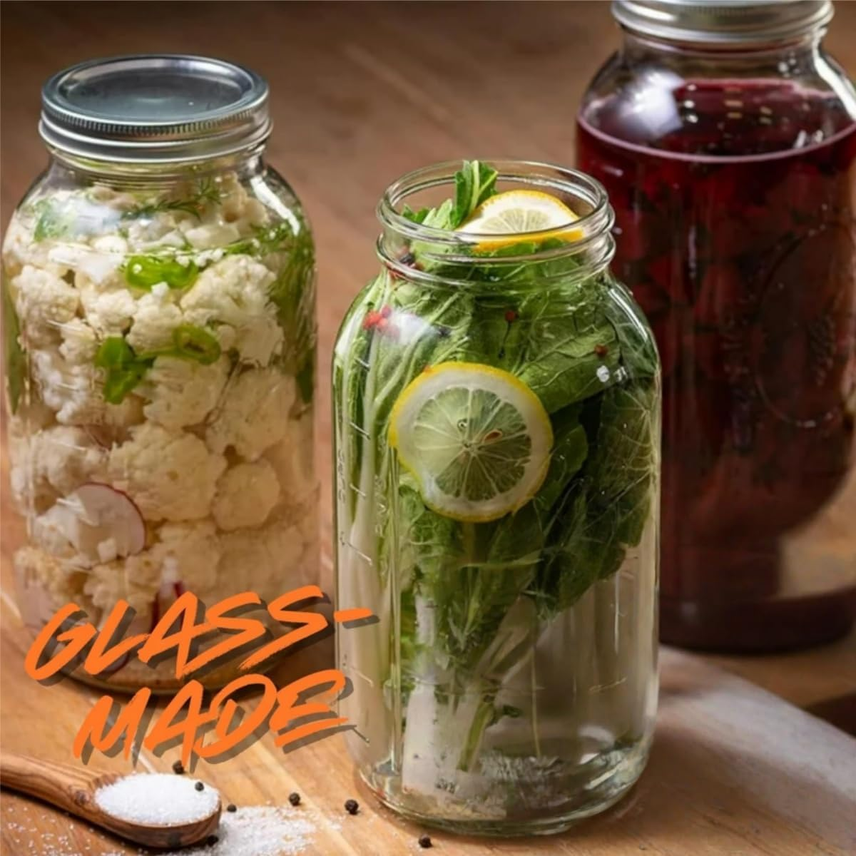 Ljxyloog Wide Mouth Mason Jars 32 Oz - (2 Pack) Ball Quart with Airtight Lids and Bands for Canning, Fermenting, Pickling, Freezing, Storage Glass Jar, Microwave & Dishwasher Safe, Clear