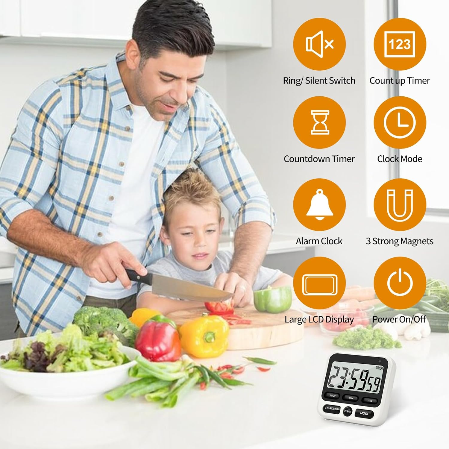 NKOVE Digital Kitchen Timer 24 Hour Clock and Alarm Function with Silent or Alarm Manual Switching Count up or down and Memory Function for Cooking, Baking, Meeting image number 4
