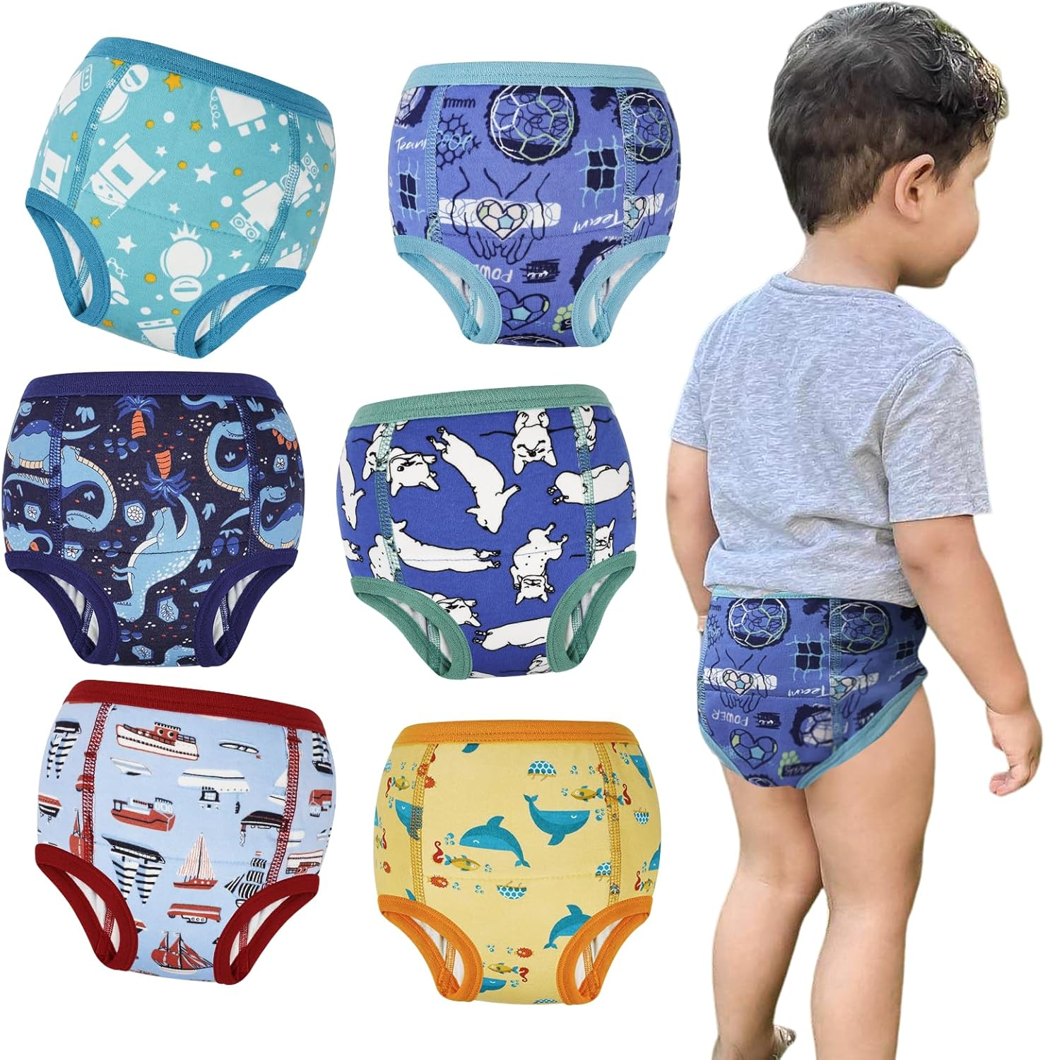 Moomoo Baby Absorbent Potty Training Underwear 6 Packs Cotton Training Pants for Boys 6T image number 6