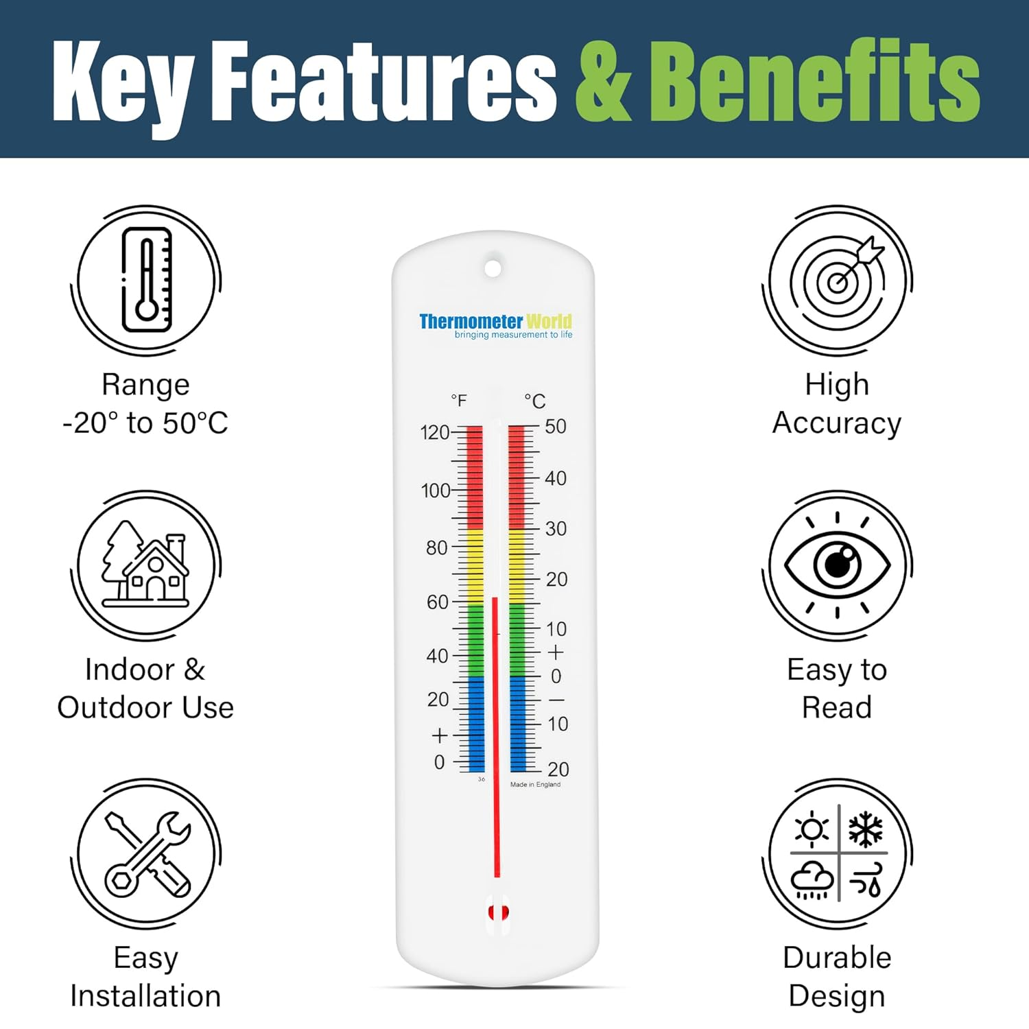 Large 240Mm Outdoor Thermometer for Garden - Can Be Used as a Greenhouse Thermometer or Home Office Room Indoor Wall Outside image number 2