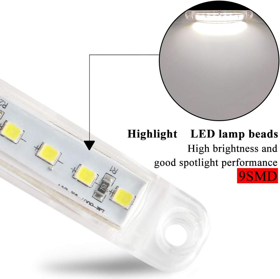 10Pcs 3.9" White 9 LED Side Marker Lights 12-24V,Bright Indicator Light Front Rear Side Position Lamps for Car Truck Trailer Camper Van Lorry RV Marker Lights