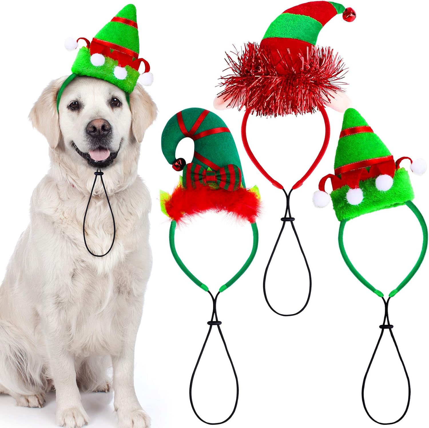 Aneco 3 Pack Christmas Puppy Dog Elf Headband Christmas Pet Elf Costume Hair Hoop Pet Hat for Dog Puppy Cat