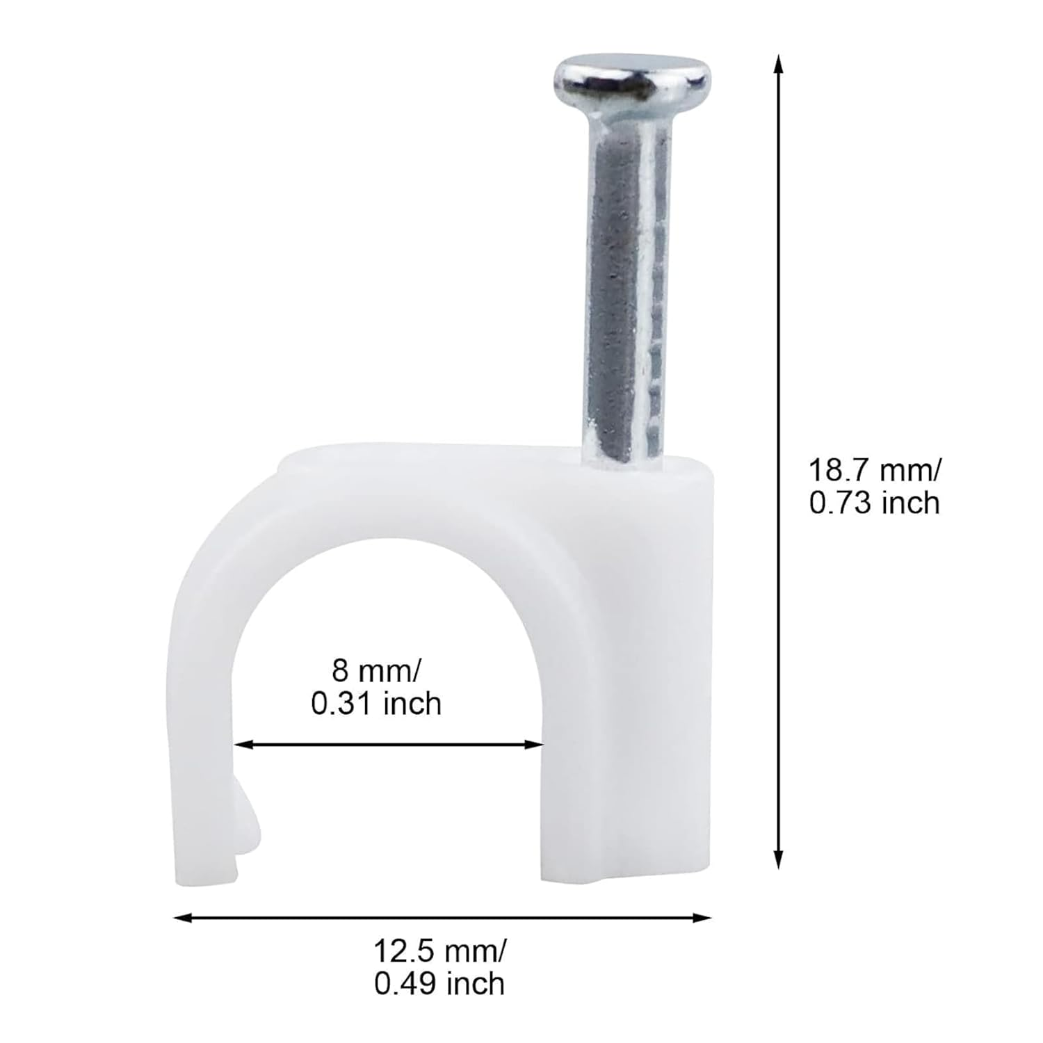 SNOKAY 100Pcs 8Mm round Cable Clips - Cable Holder for Wire Management - Skirting Wire Nail Clips - Tidy Solution for Ethernet, Electrical Cables, and Wires image number 3