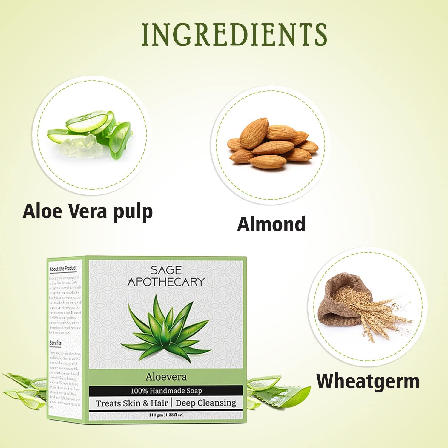 Sage Apothecary Premium Handmade Aloe Vera Bathiing Soap for Skin Whitening of Face & Body and Healthy Hair- 100 GM (PACK of 1) image number 4