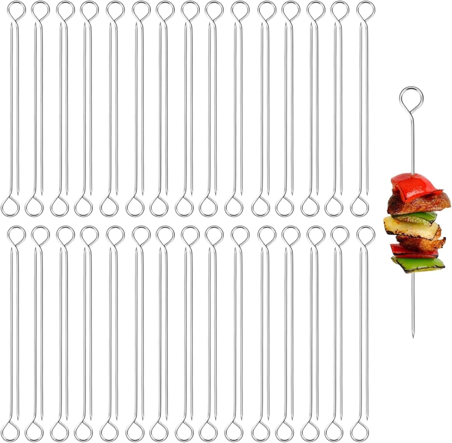 Pack of 60 Stainless Steel Kebab Skewers (15 Cm) - Metal Roulade Needles, Barbecue Skewers, Small Skewers for Roulades, Meat Skewers, Reusable for Barbecuing image number 3