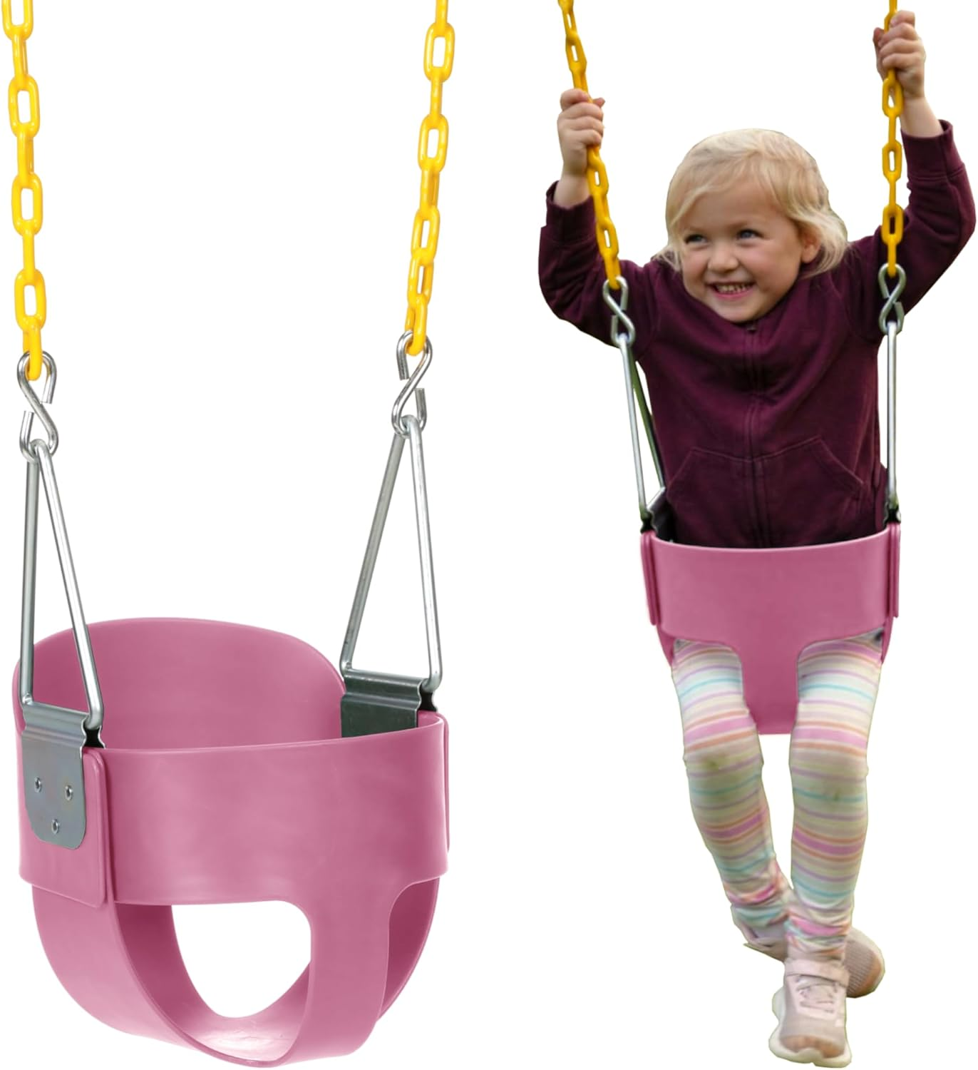 Eastern Jungle Gym Heavy-Duty High Back Full Bucket Toddler Swing Seat | Coated Swing Chains Fully Assembled | Pink Swing Set Accessory image number 2