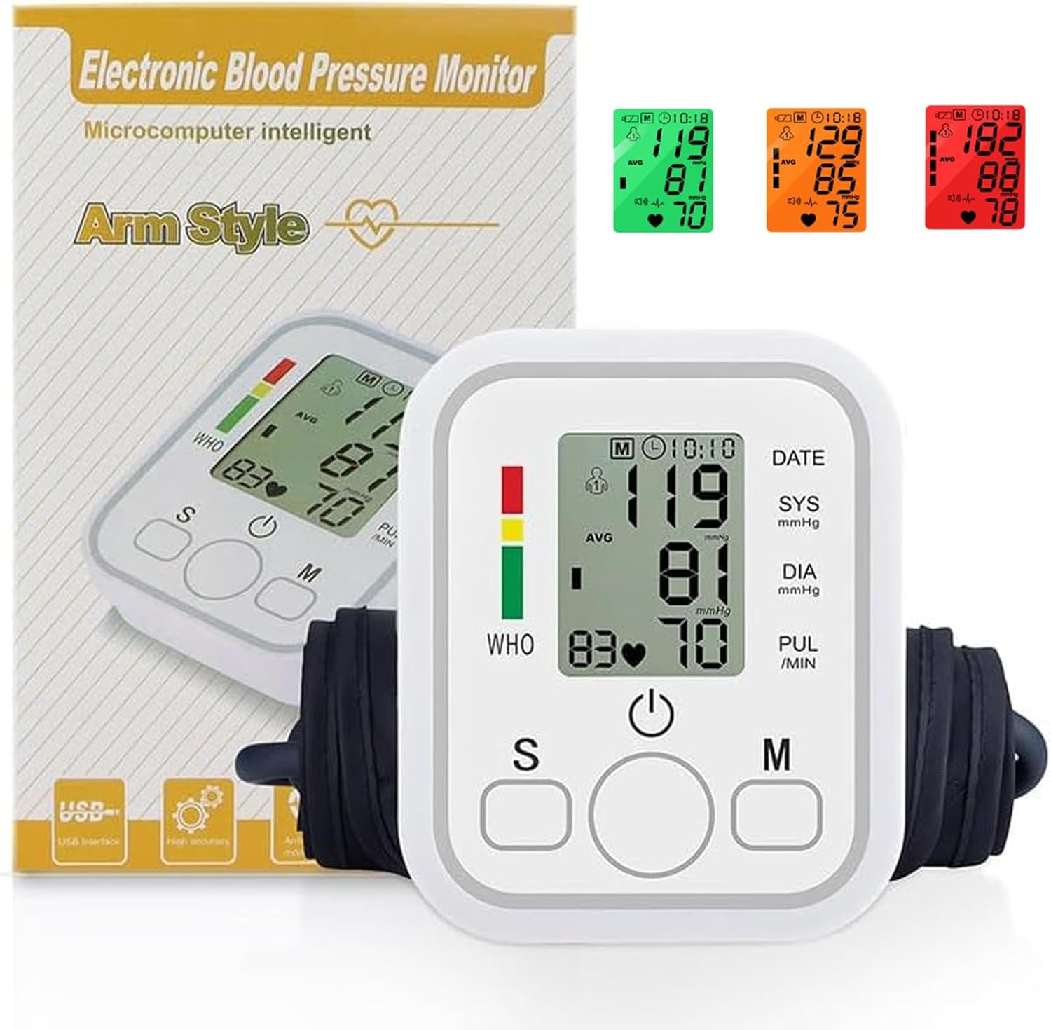 Upper Arm Blood Pressure Monitor, Portable Electronic Blood Pressure, with Irregular Heartbeat Detection Easy Measurements and Accurate Results, Monitor with 99 Groups of Memory for 2 Users image number 1