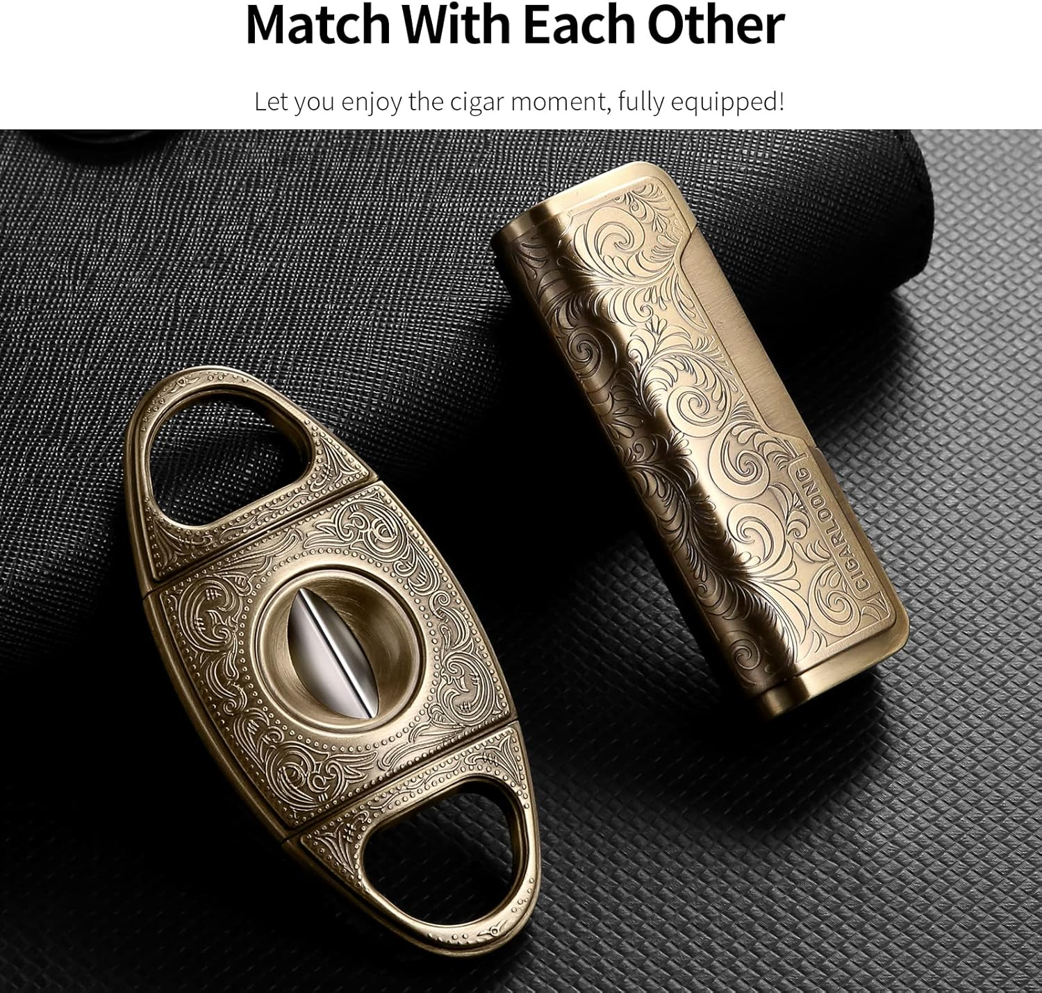 CIGARLOONG Cigar Cutter and Lighter Set Double Sharp Blade V-Cut Windfroop Torch Lighter Portable Cigar Set with Gift Box(Silver)