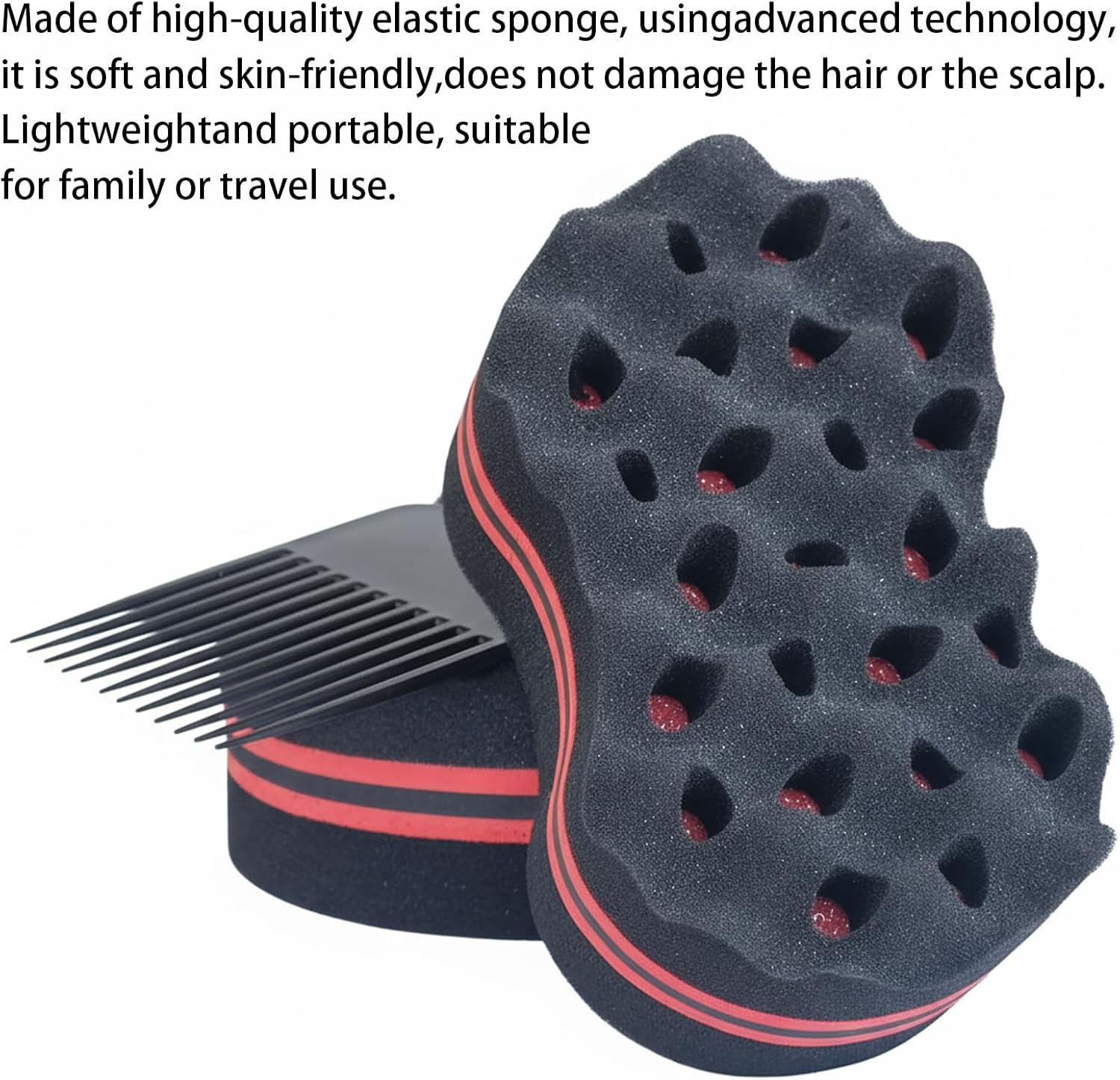 ARJDXDP 4 Pcs Hair Sponge Brush, Big and Small Holes Hair Sponge Brush with Combs and Gloves, 4 in 1 Afro Twist Comb Set for Barber and Home image number 1